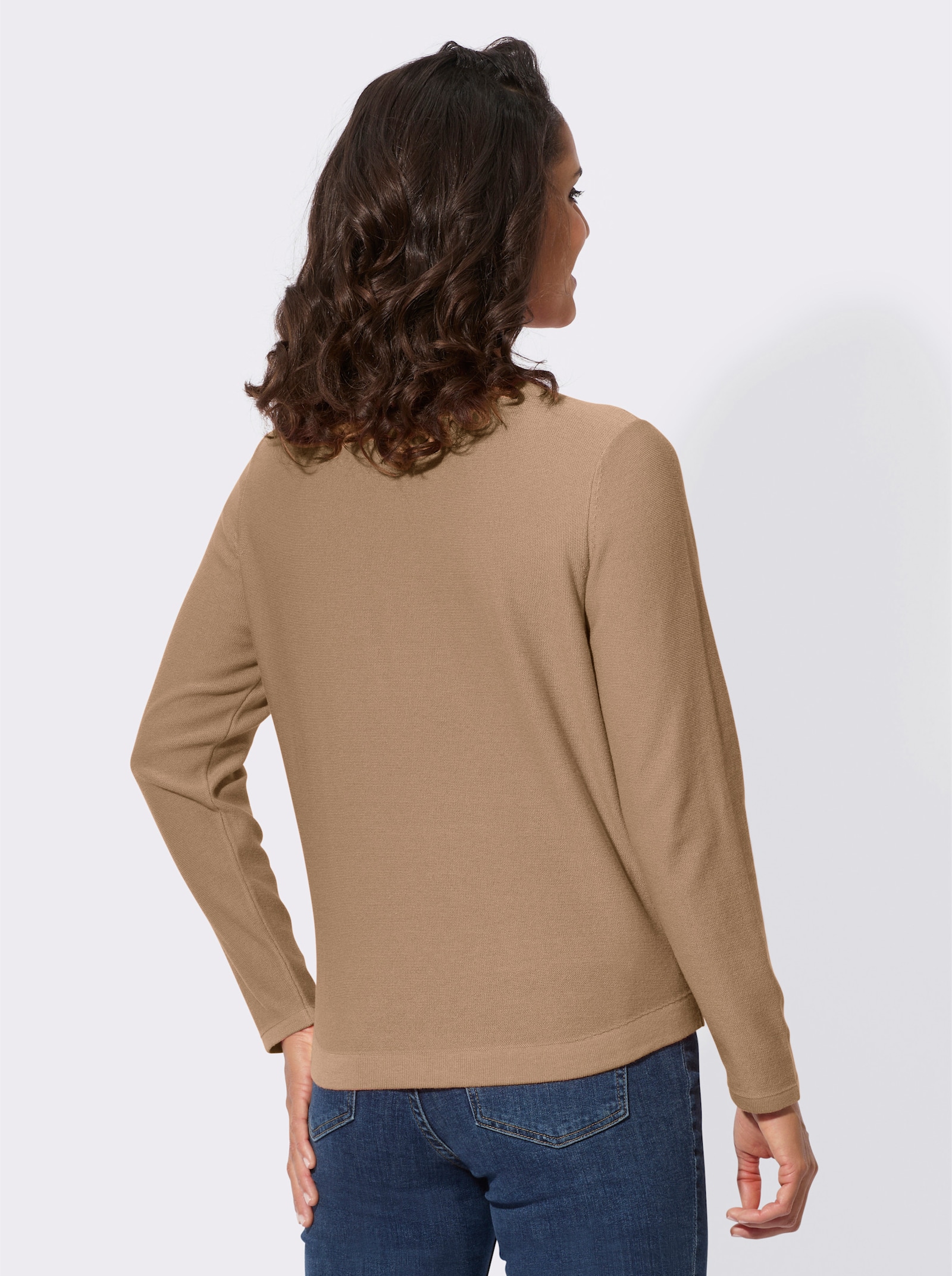 V-Ausschnitt-Pullover in Linksstrick-Optik - camel