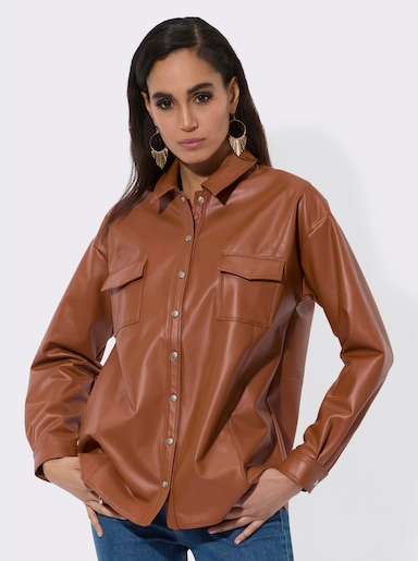 Hemdbluse aus Lederimitat - cognac