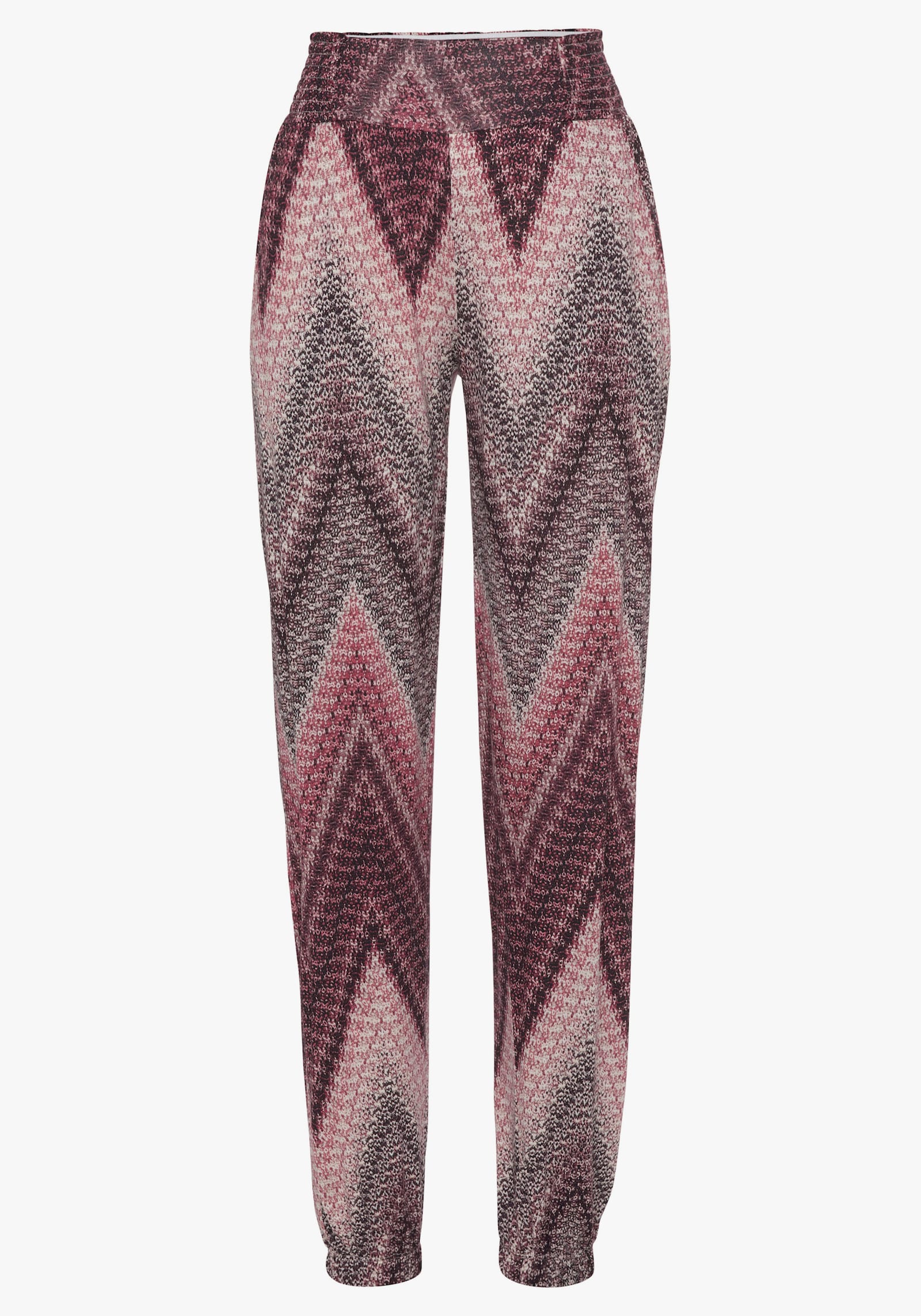 LASCANA Pantalon en jersey - sable-bordeaux imprimé