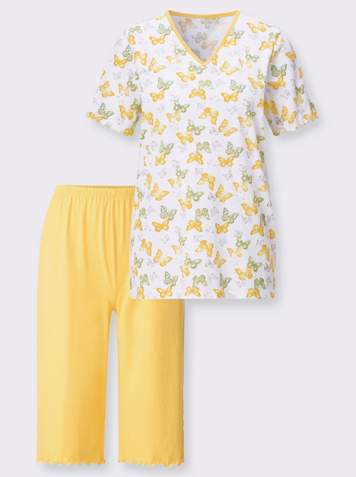 Shorty mit Wellensaum - weiß-gelb-bedruckt