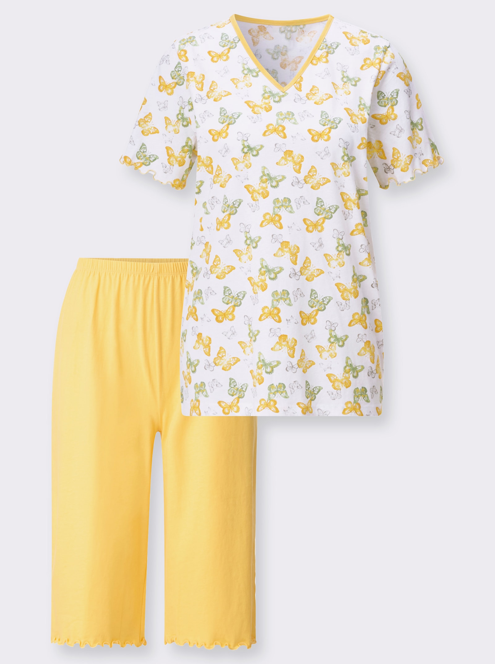 Shorty mit Wellensaum - weiß-gelb-bedruckt