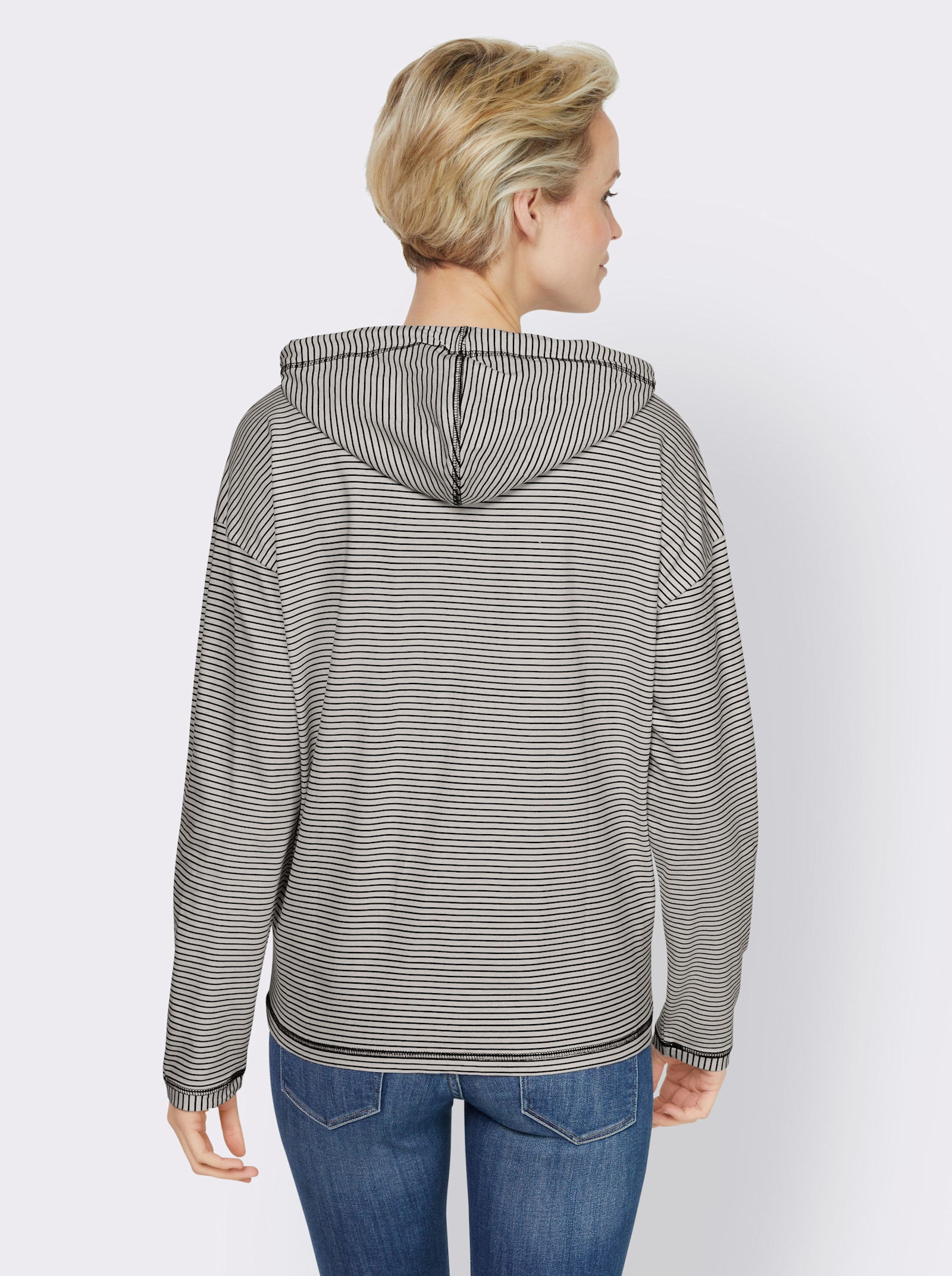 heine Kapuzenshirt in Ringel-Optik - marine-weiß-bedruckt