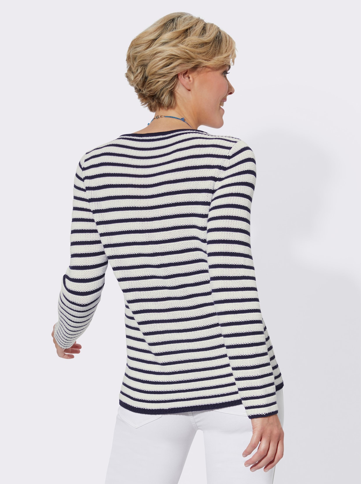 Pullover - marine-weiss-geringelt