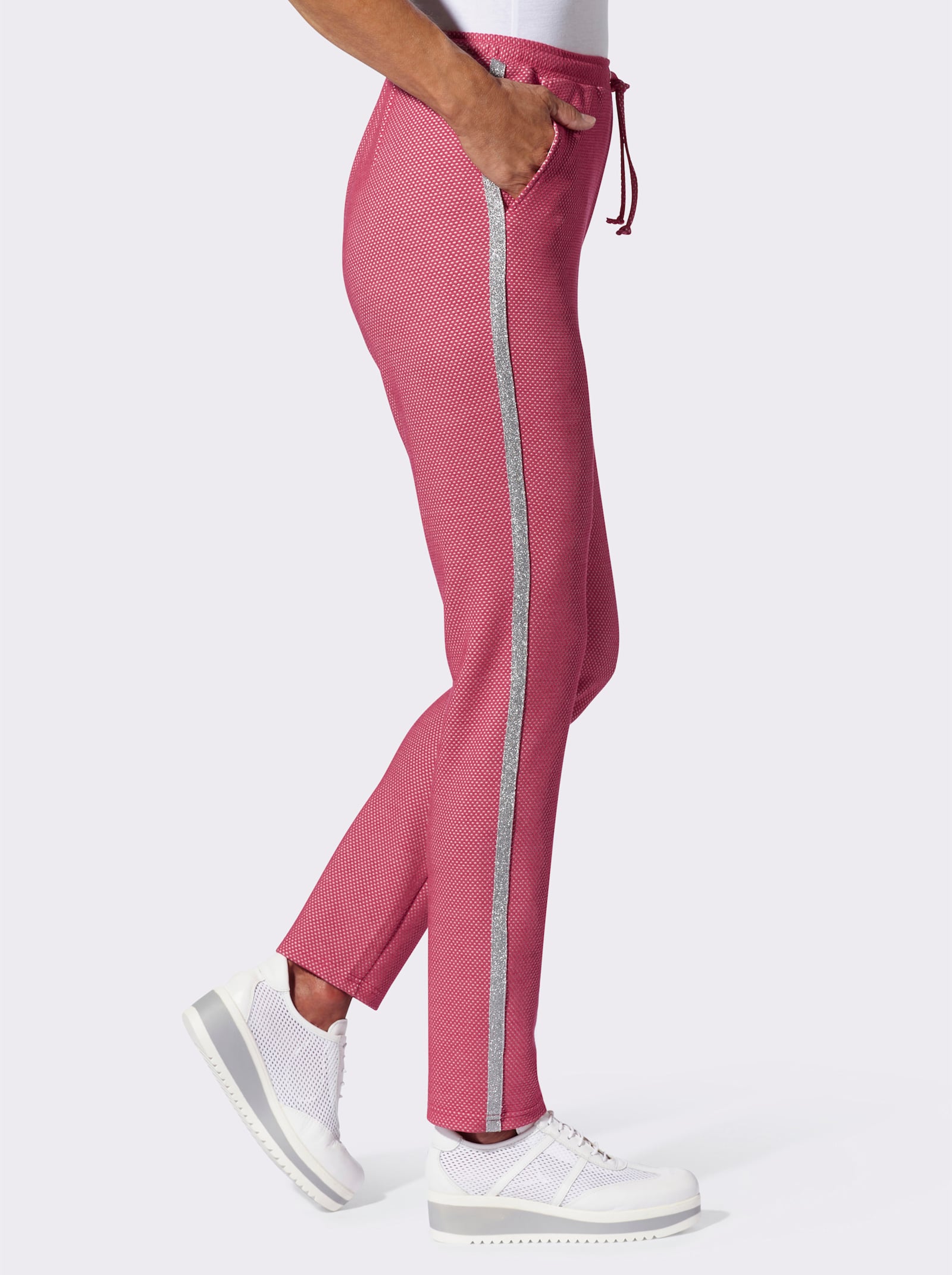 Schlupfhose mit silberfarbenen Galonstreifen - pink-gemustert