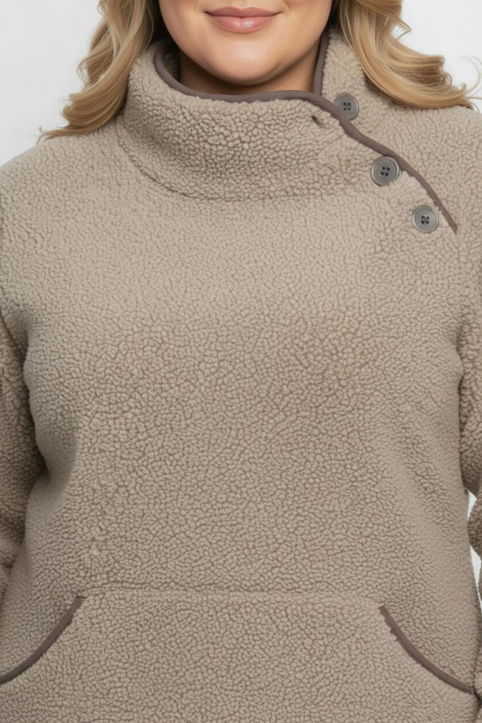 Fleeceshirt mit Kontrastpaspeln - sesam