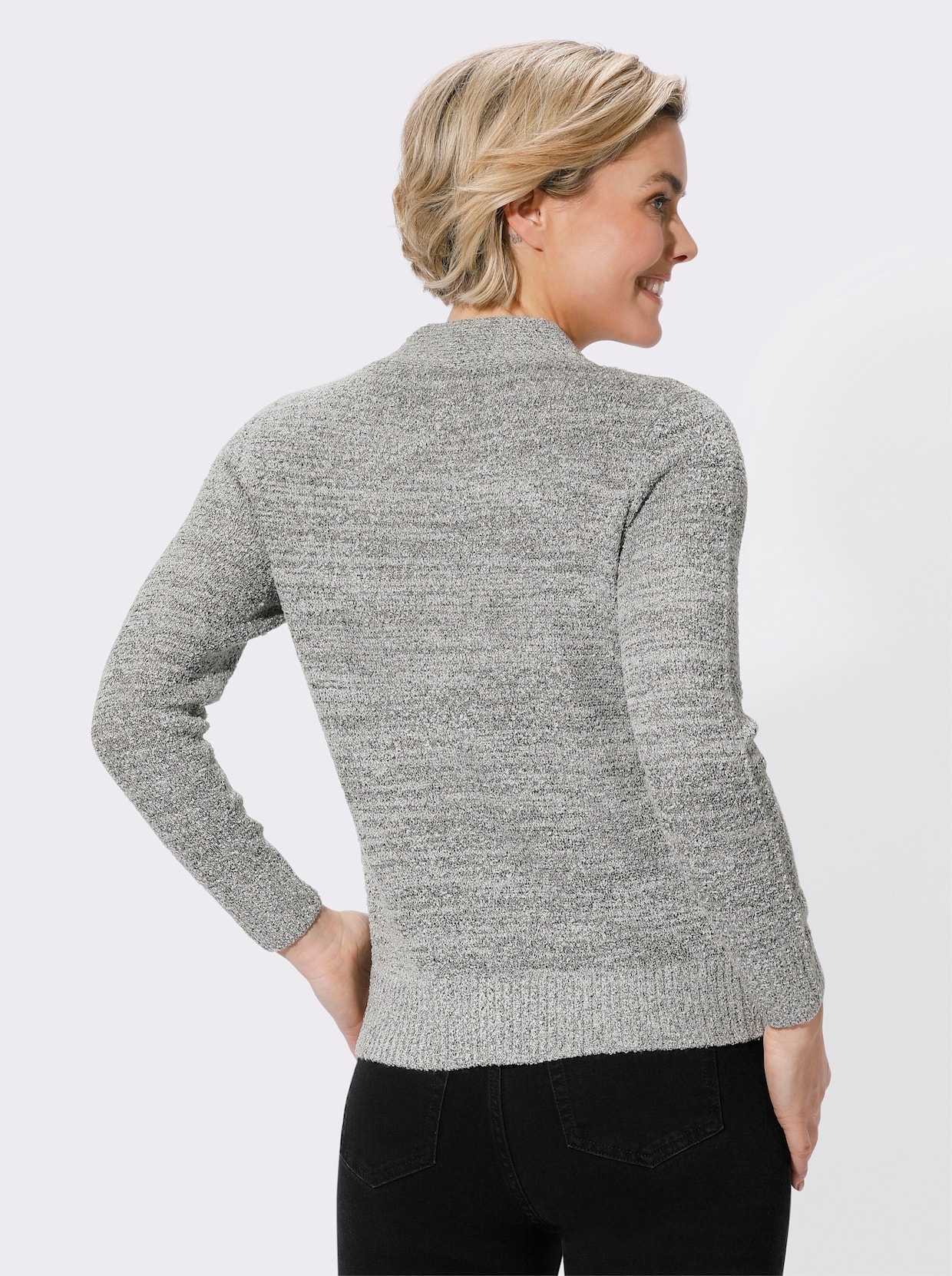 Bouclé-pullover - ecru/zwart gemêleerd