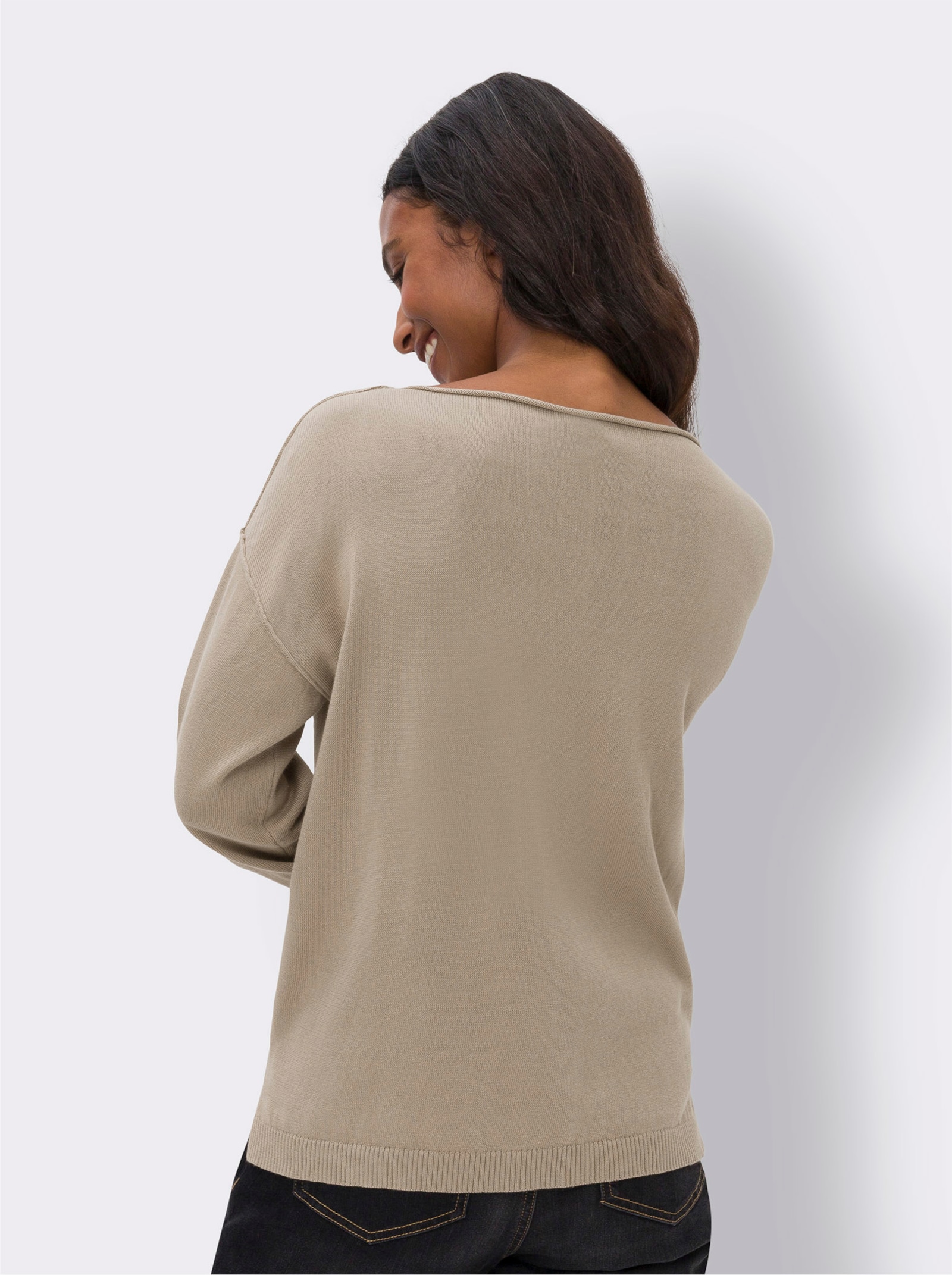 heine Baumwollpullover mit Seitenschlitzen - sesam