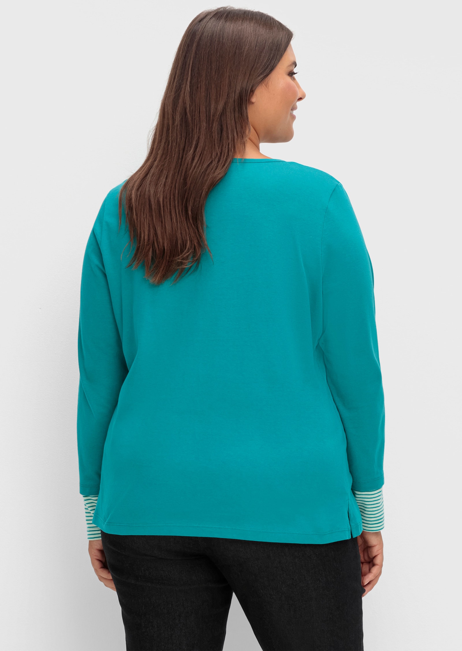 Langarmshirt mit garngefärbten Streifen - petrol