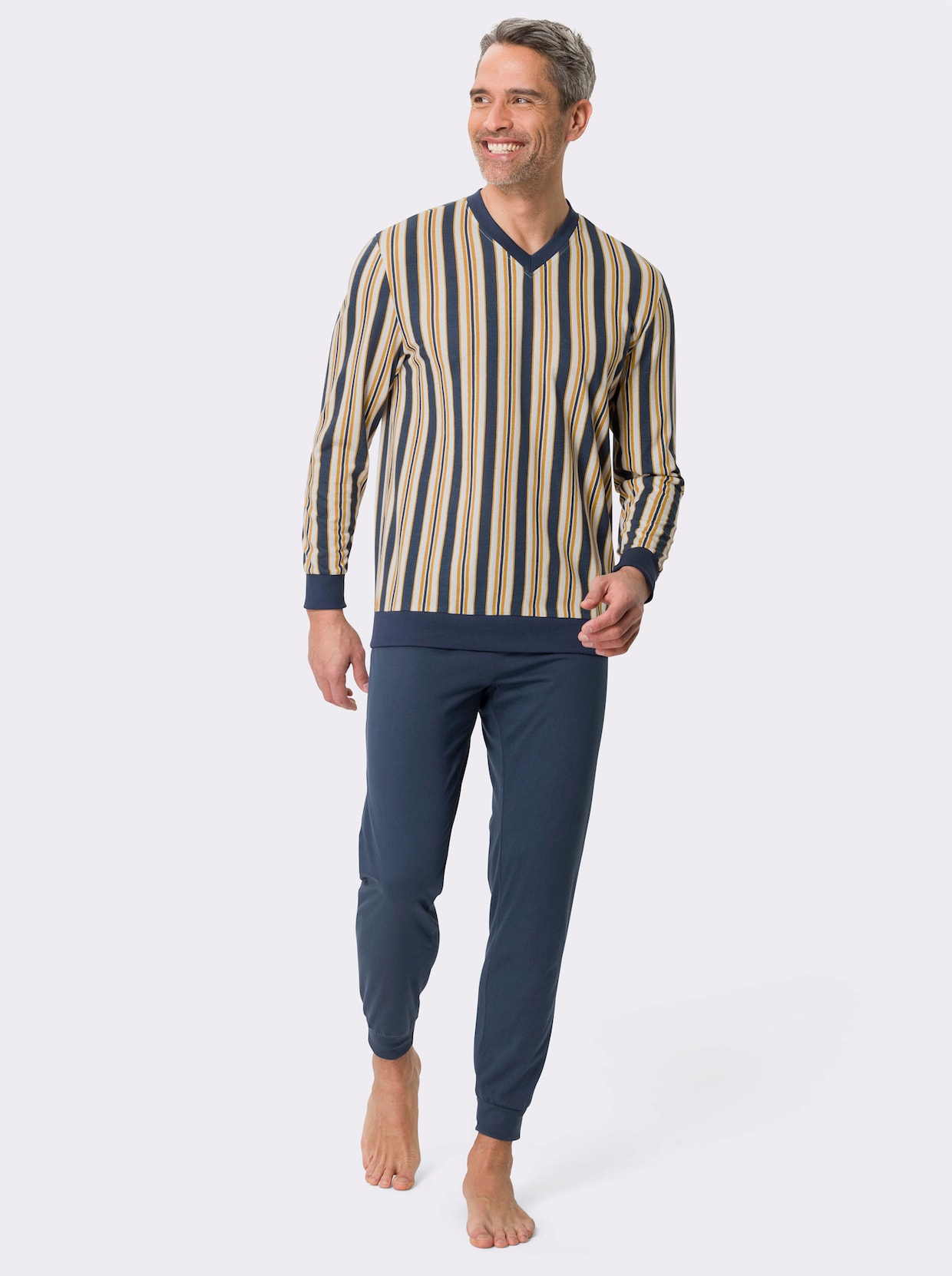Pyjama - donkerblauw/oker gestreept