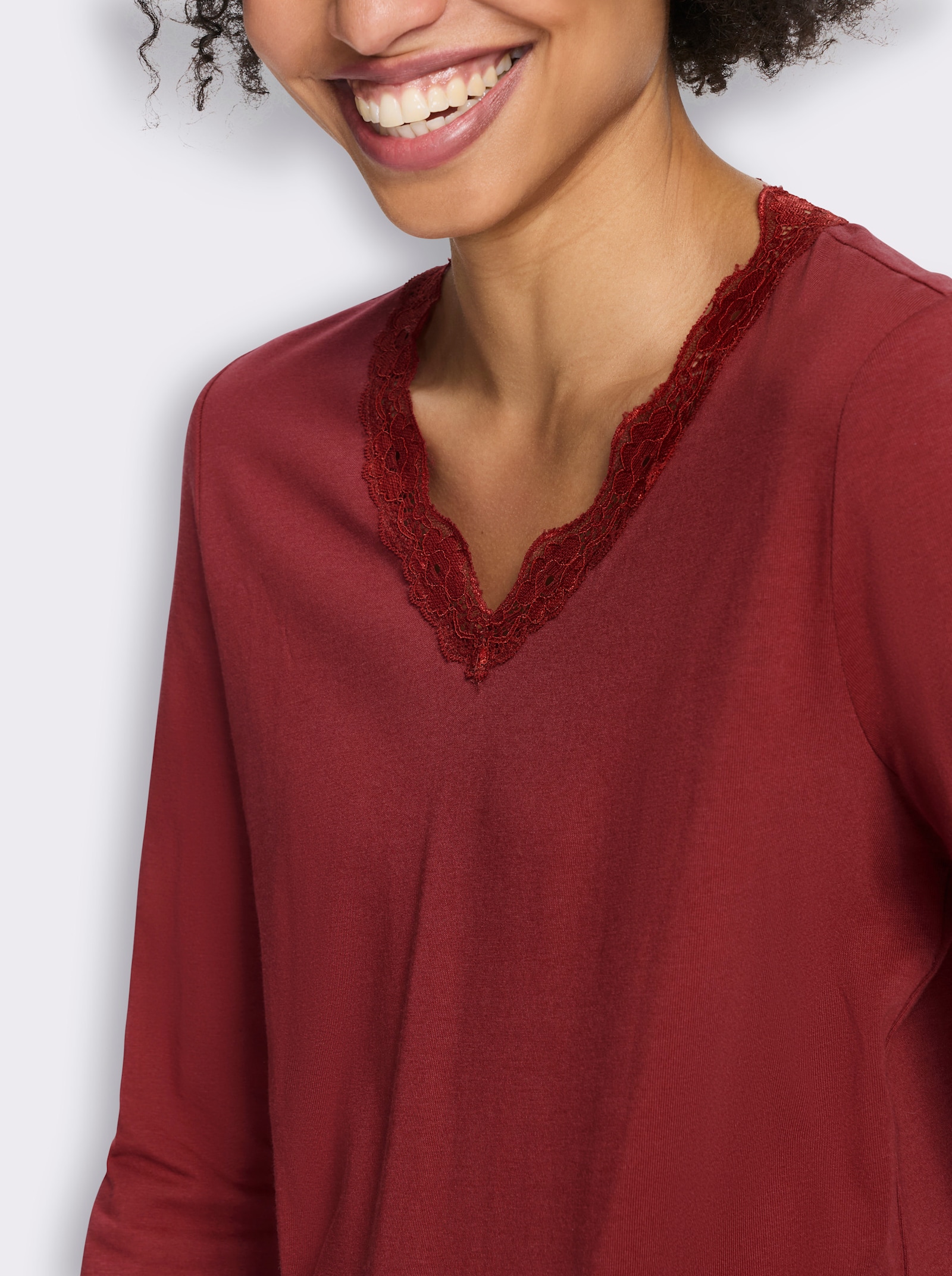 heine Langarmshirt mit Spitze - dunkelrot