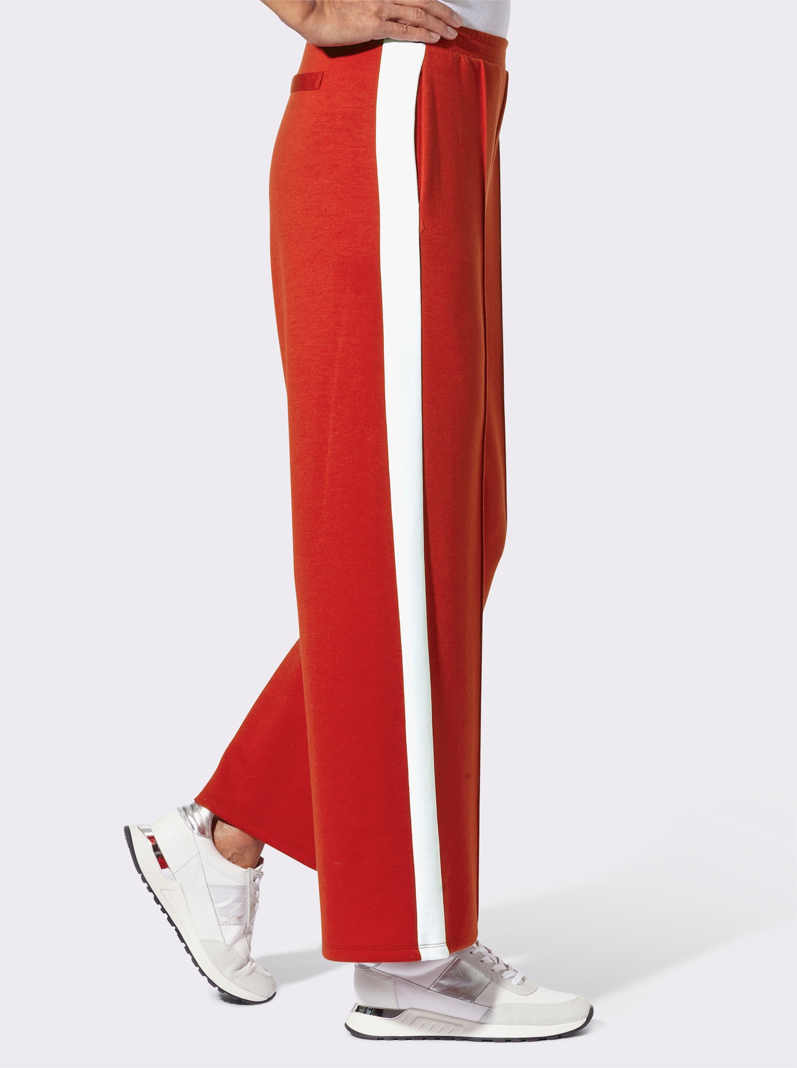 Jerseyhose mit Galonstreifen - erdbeere-weiß