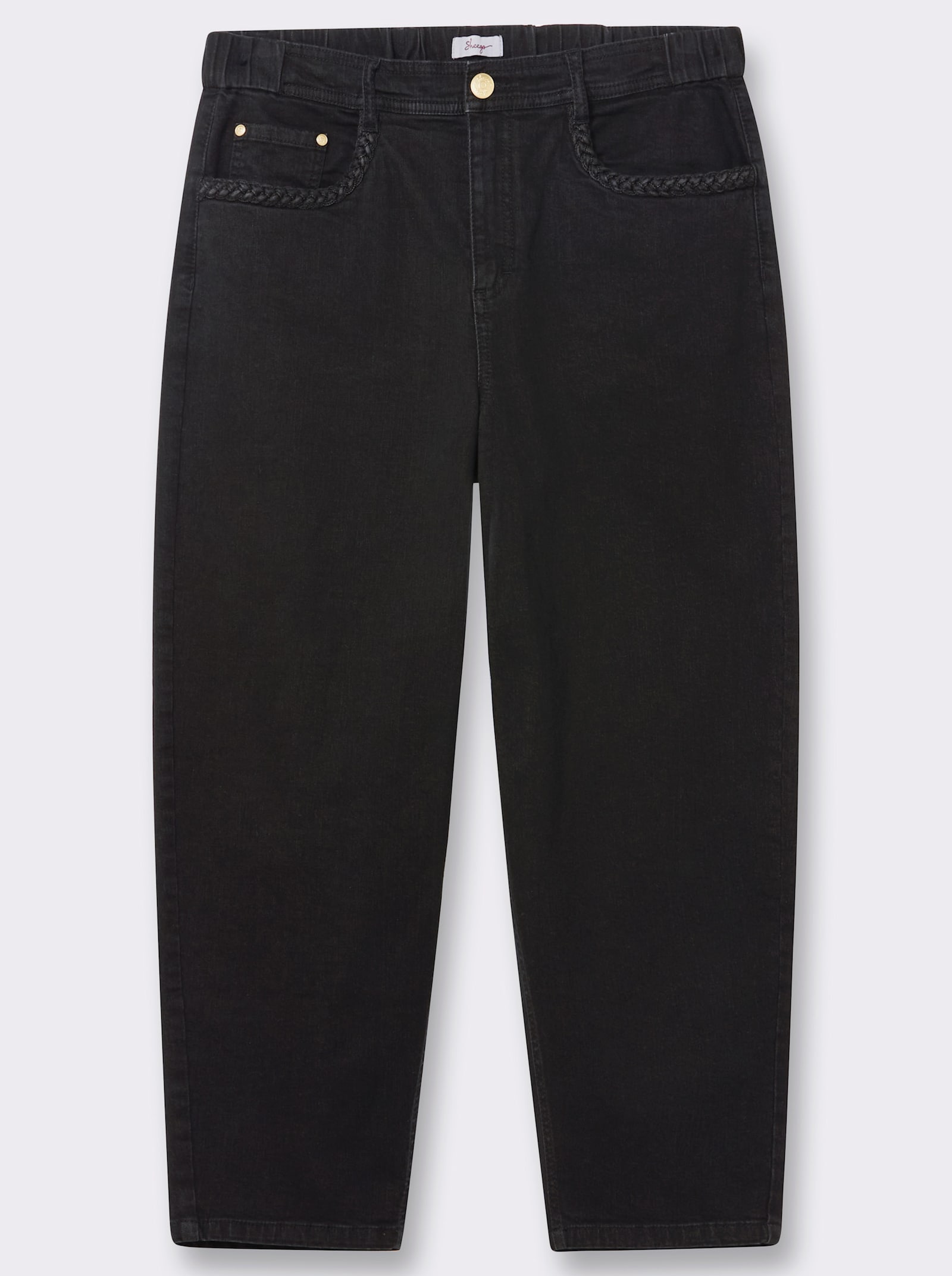 sheego Jeans mit Barrel-Leg und Flechtdetail - black denim
