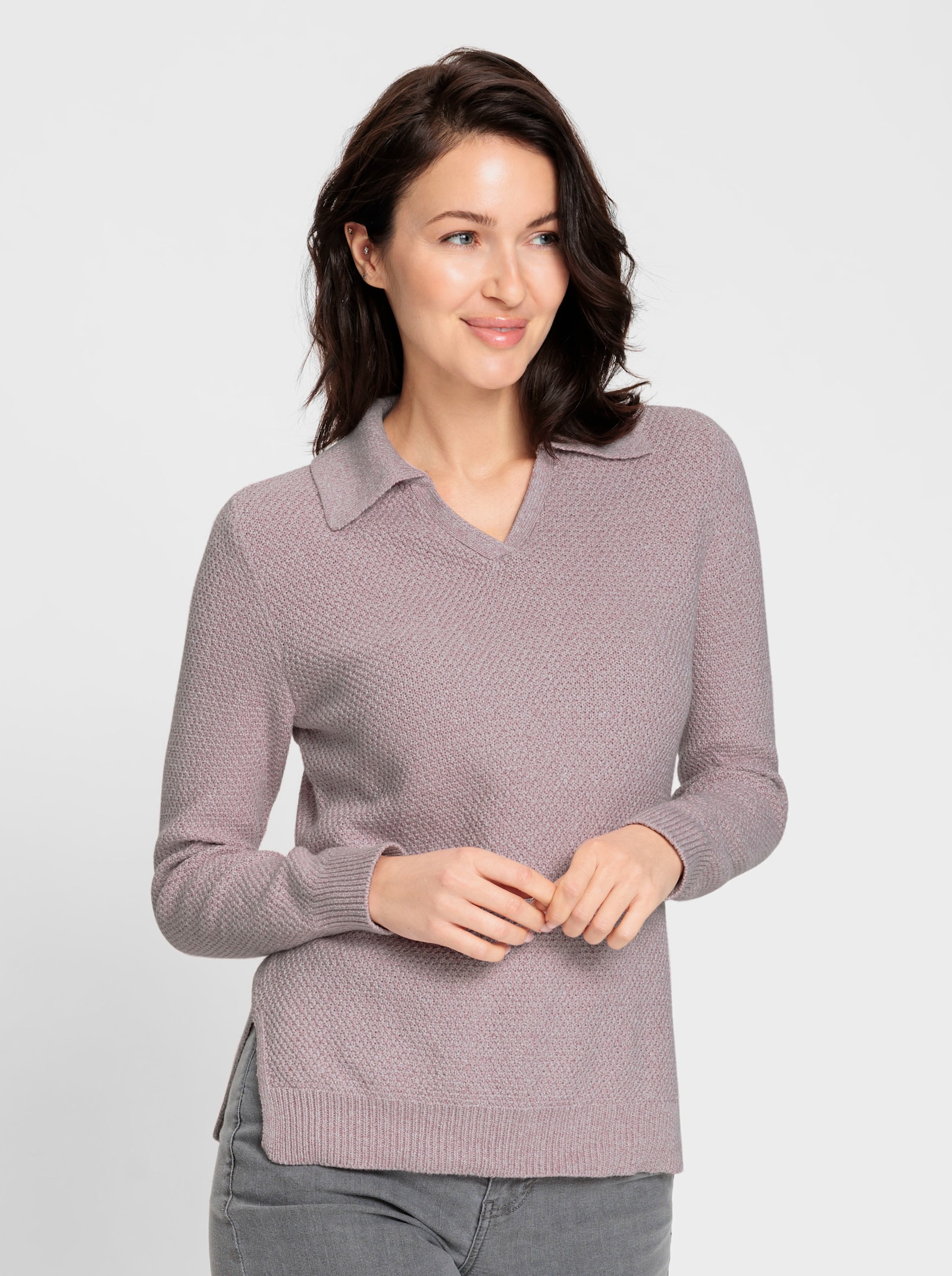 Polopullover in Melange-Qualität - mauve-meliert