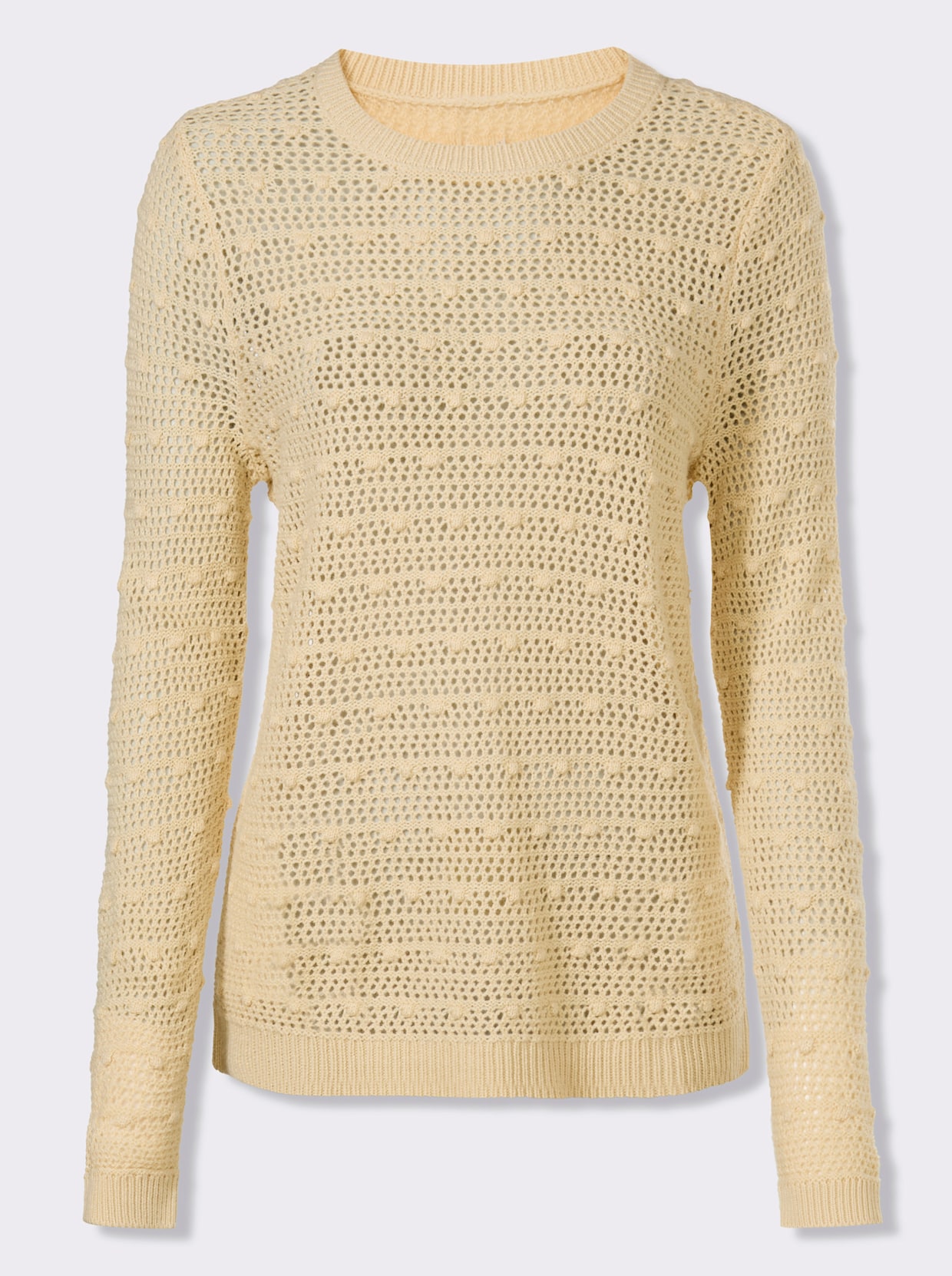 Ajourpullover mit eingestrickten Punkten - sand