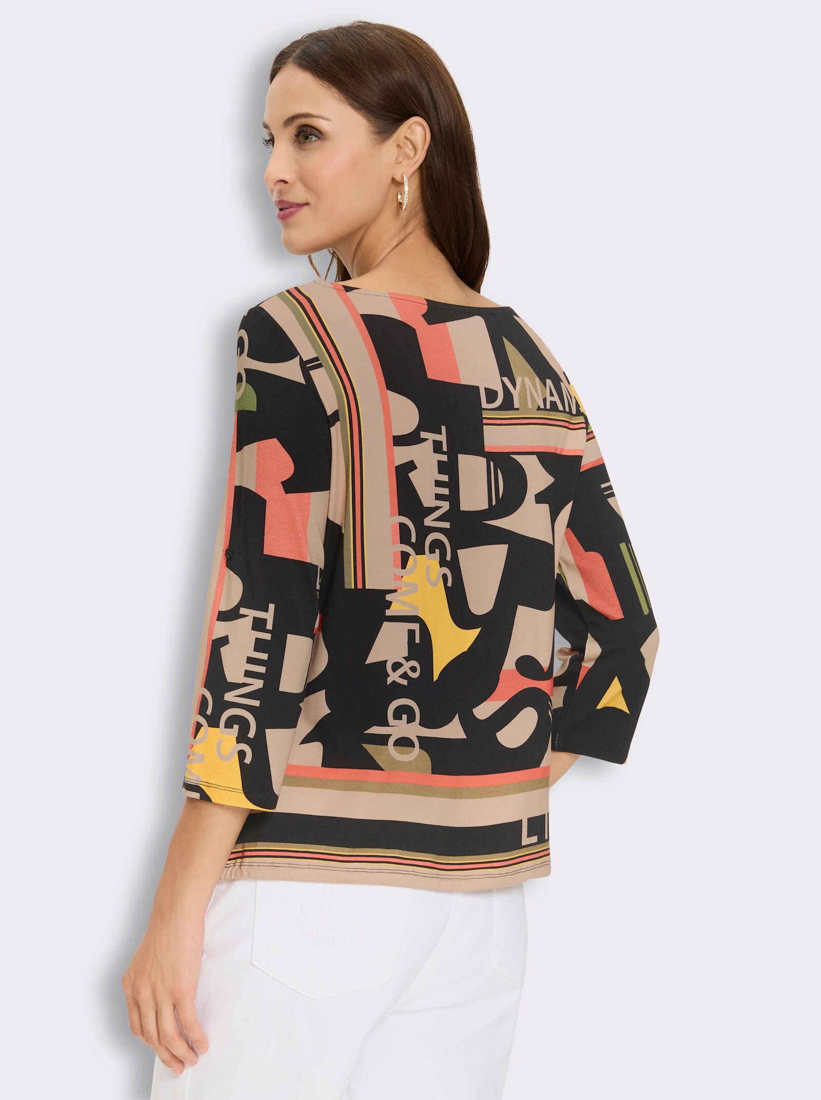 Print-Shirt mit Krempelärmeln - schwarz-sand-bedruckt
