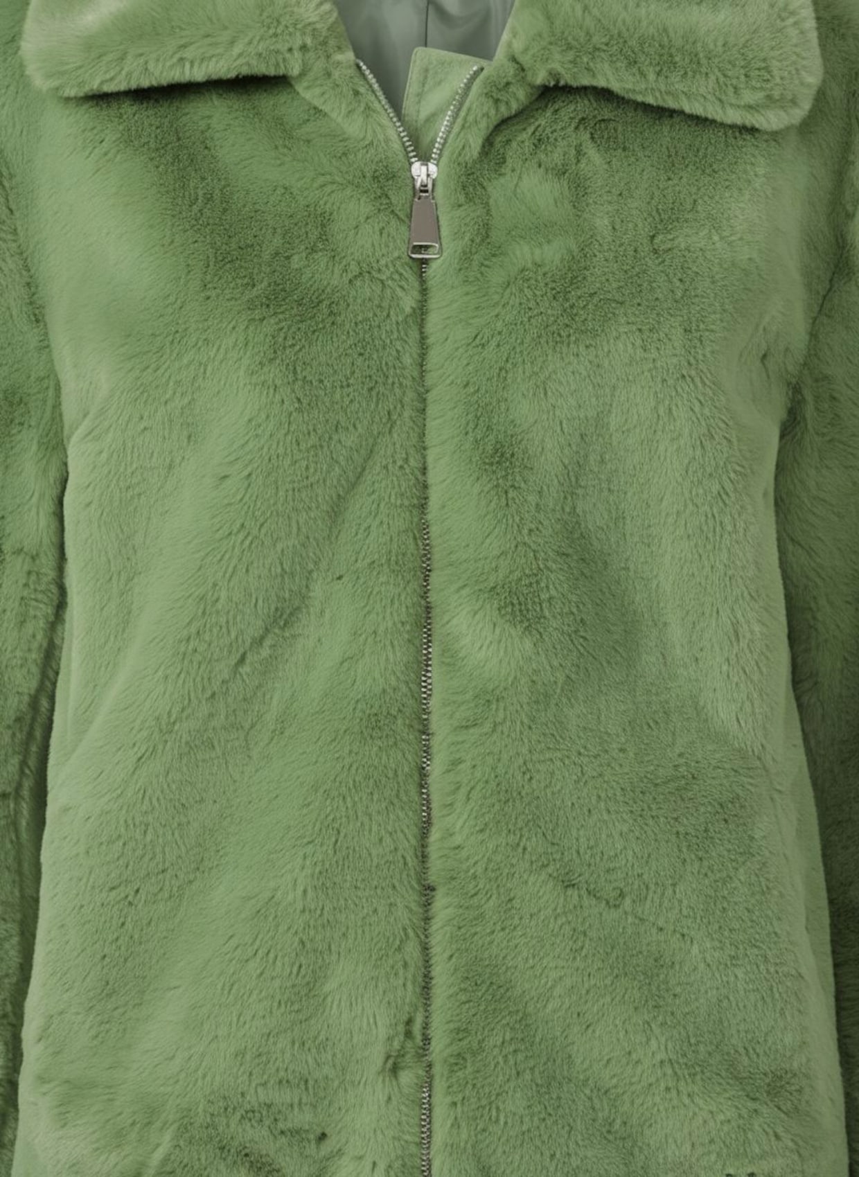 Fellimitatjacke mit Umlegekragen - eucalyptus