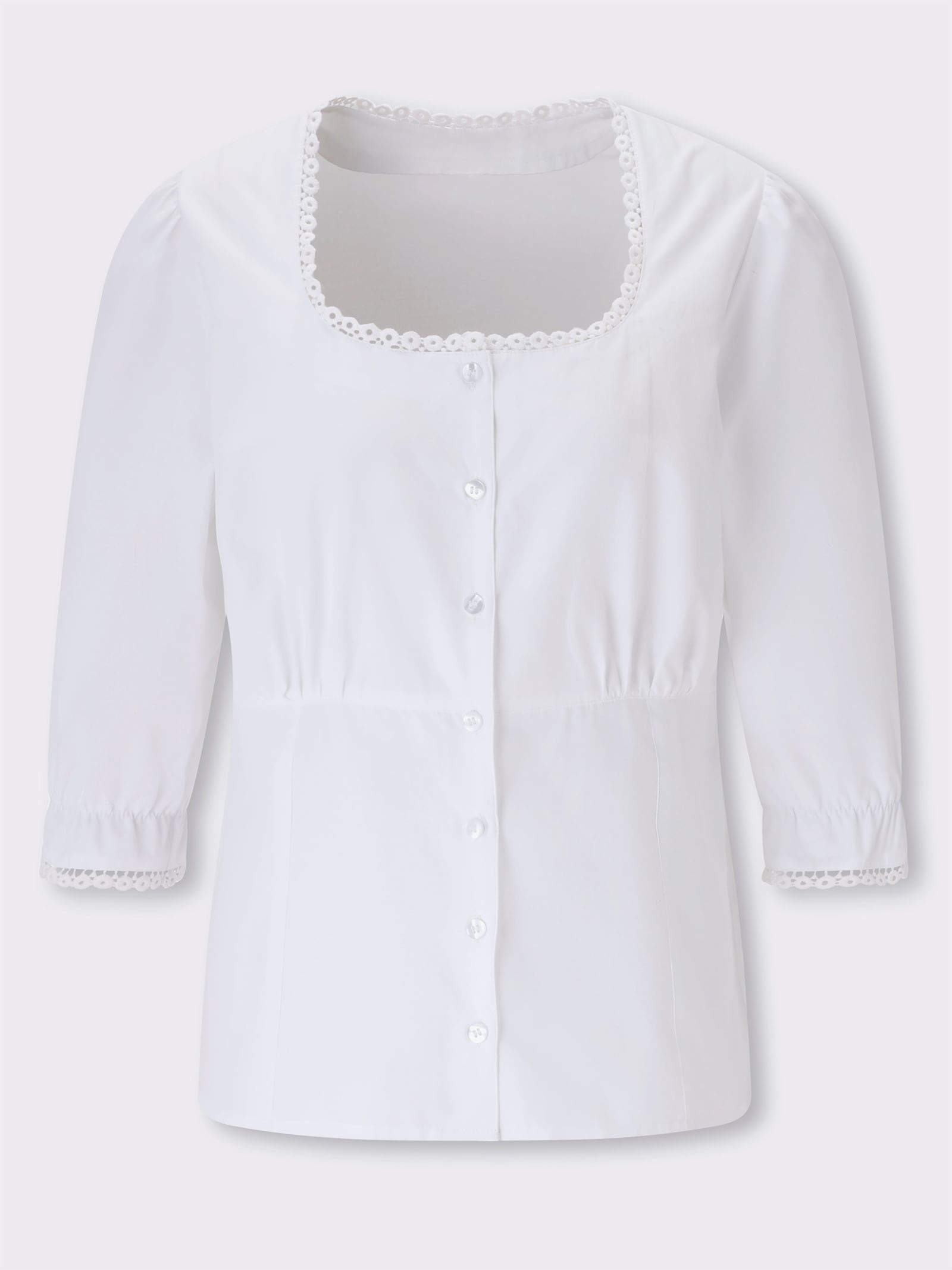 Trachtenbluse mit 3/4-langen Puffärmeln - weiß