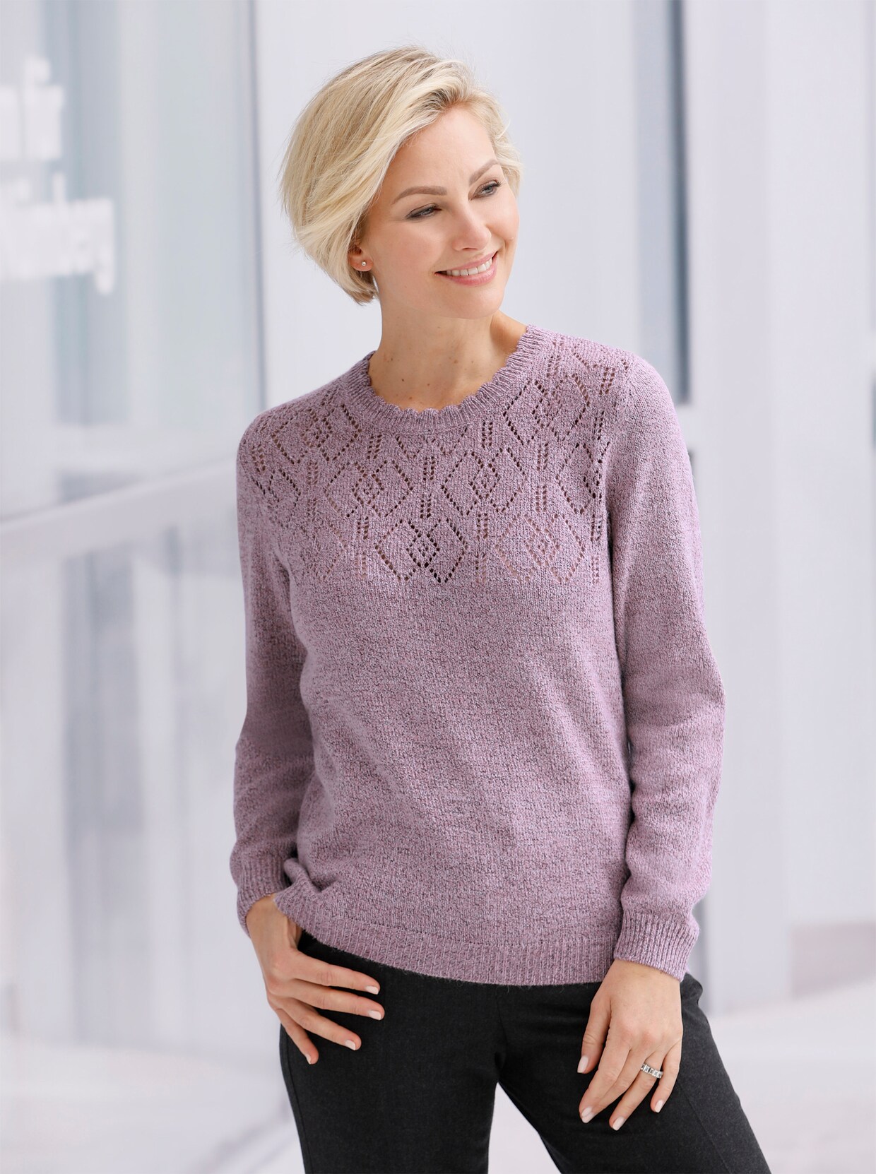 Pullover met ronde hals - mauve gemêleerd