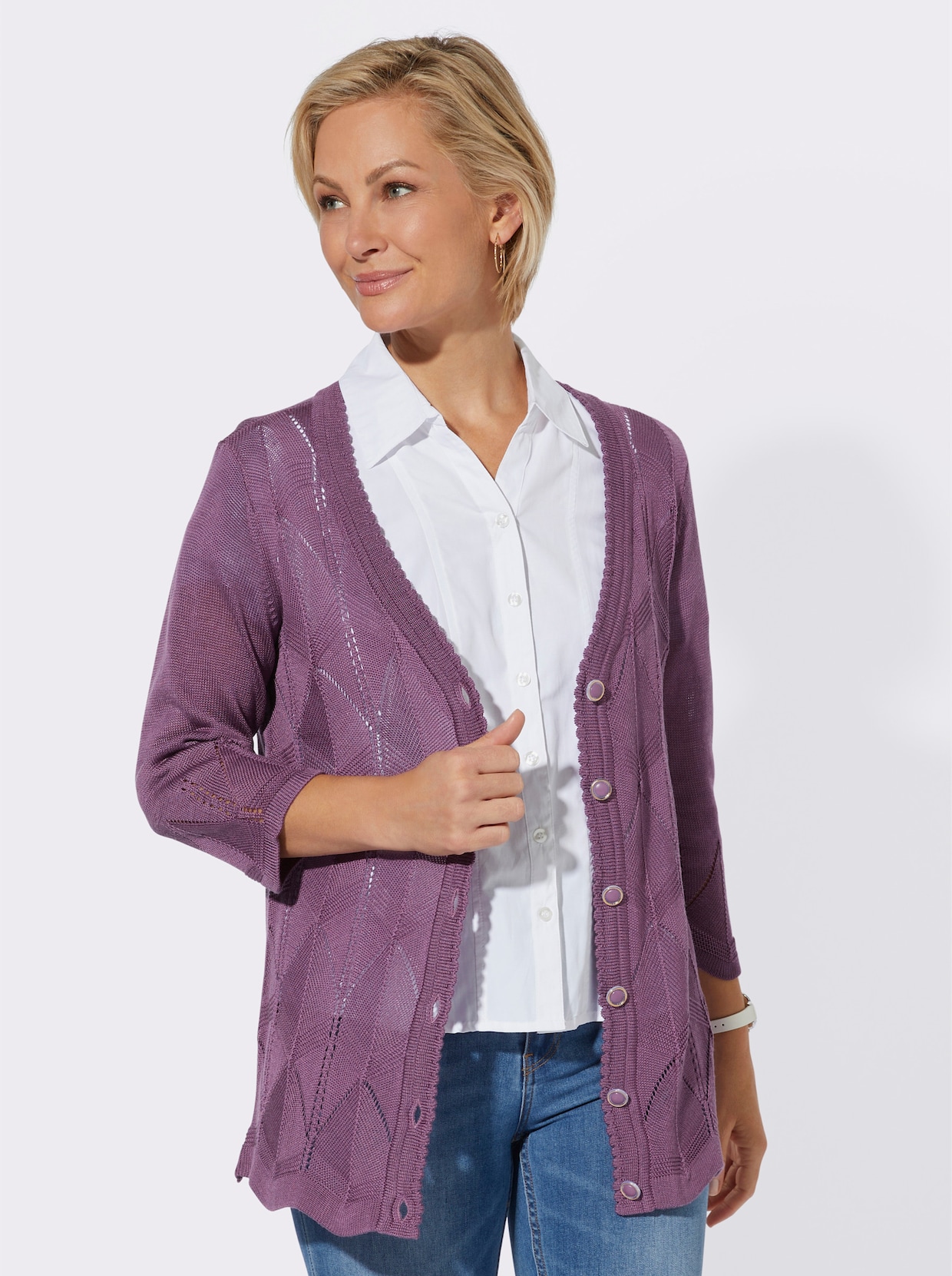 Ajourstrickjacke - violett