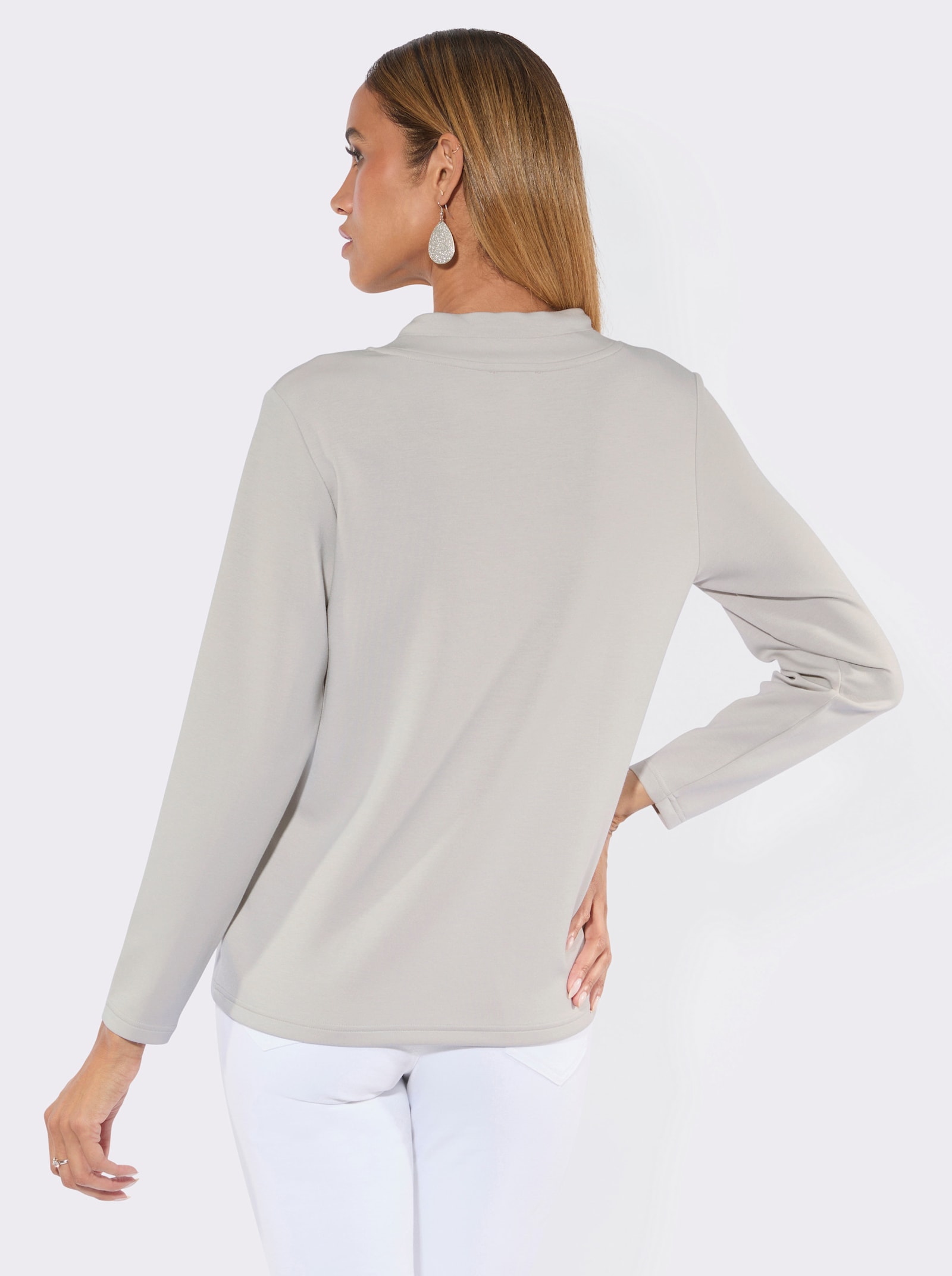 Sweatshirt mit weitenregulierbarem Ausschnitt - hellgrau