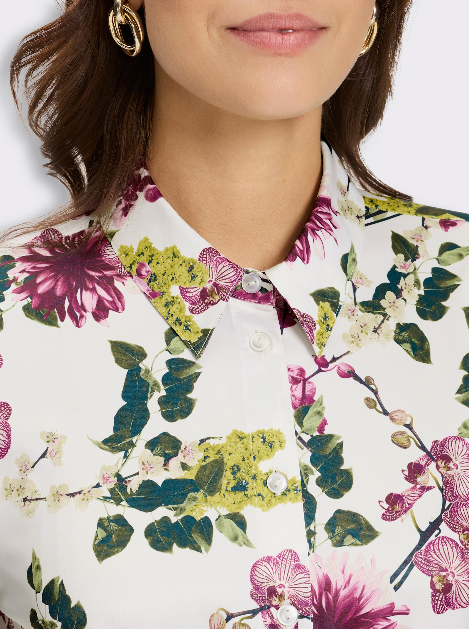 Druckbluse aus Satin-Qualität - ecru-rosé-bedruckt