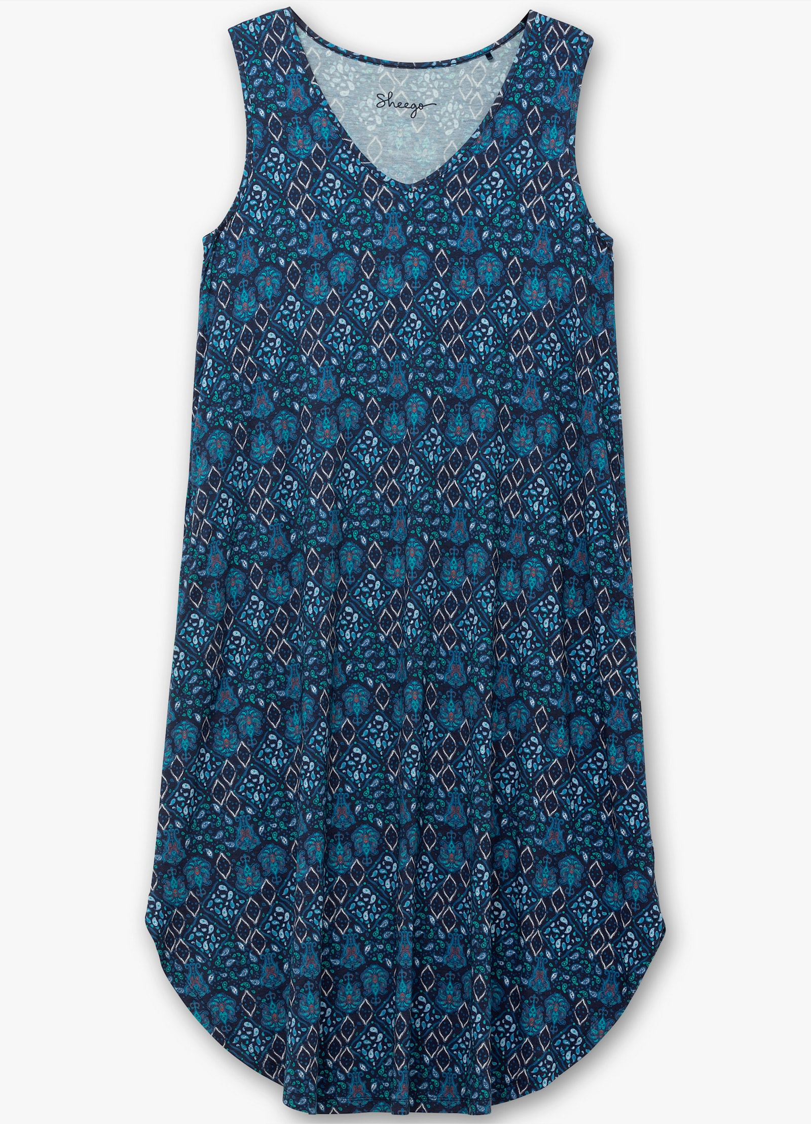 sheego Jerseyjurk met ornamentenprint, mouwloos - marine gedessineerd