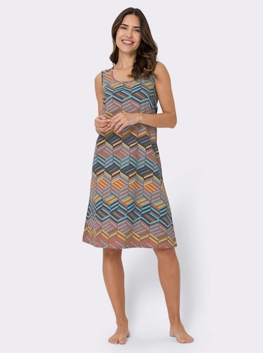 Sommerkleid mit Rundhals-Ausschnitt - gelb-bedruckt