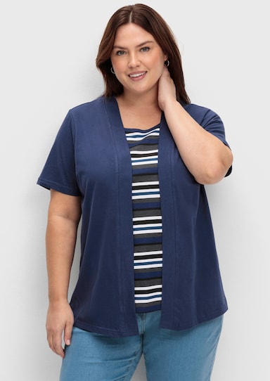 2-in-1-Shirt mit gestreiftem Einsatz - marine