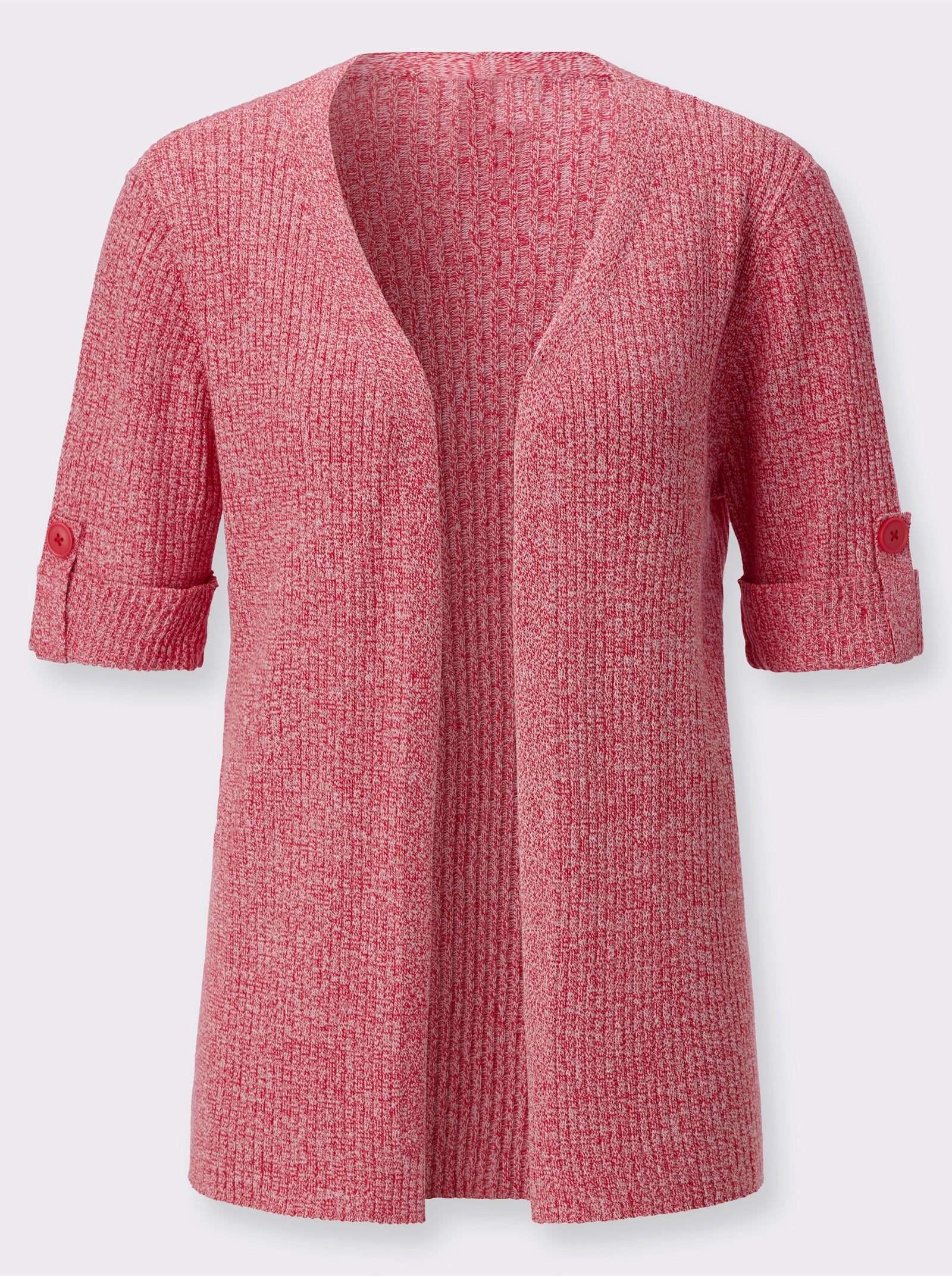 Vest van gemêleerd garen, onderhoudsarm - aardbei/wit gemêleerd