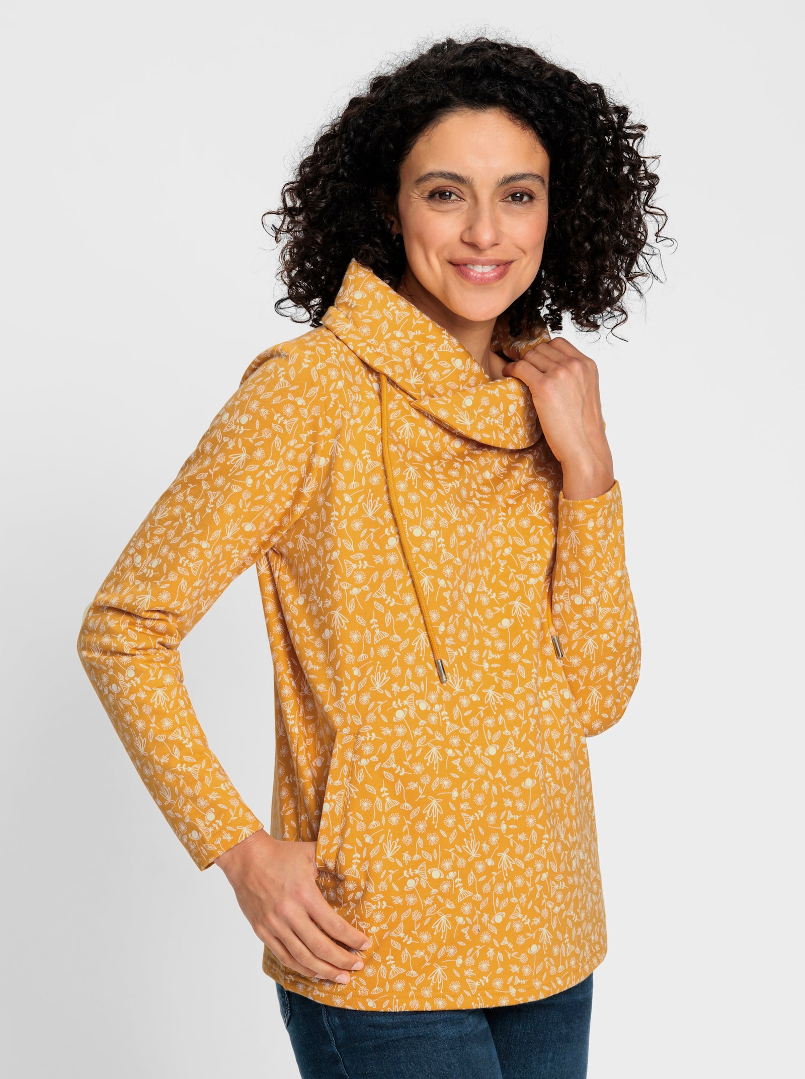 Sweatshirt mit überlappenden Rollkragen - ocker-ecru-bedruckt