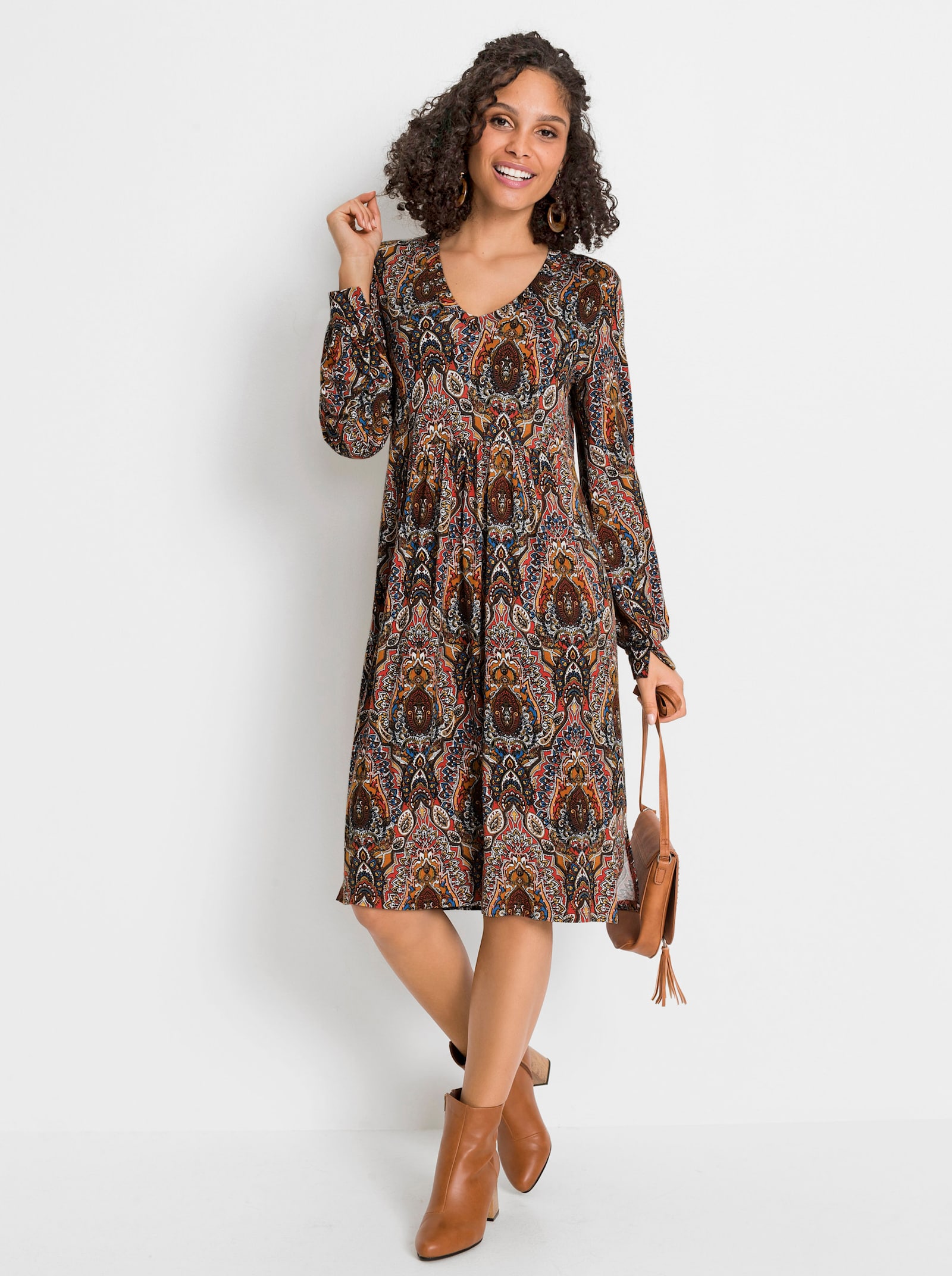 Druckkleid in Viskose-Webqualität - terra-jeansblau-bedruckt