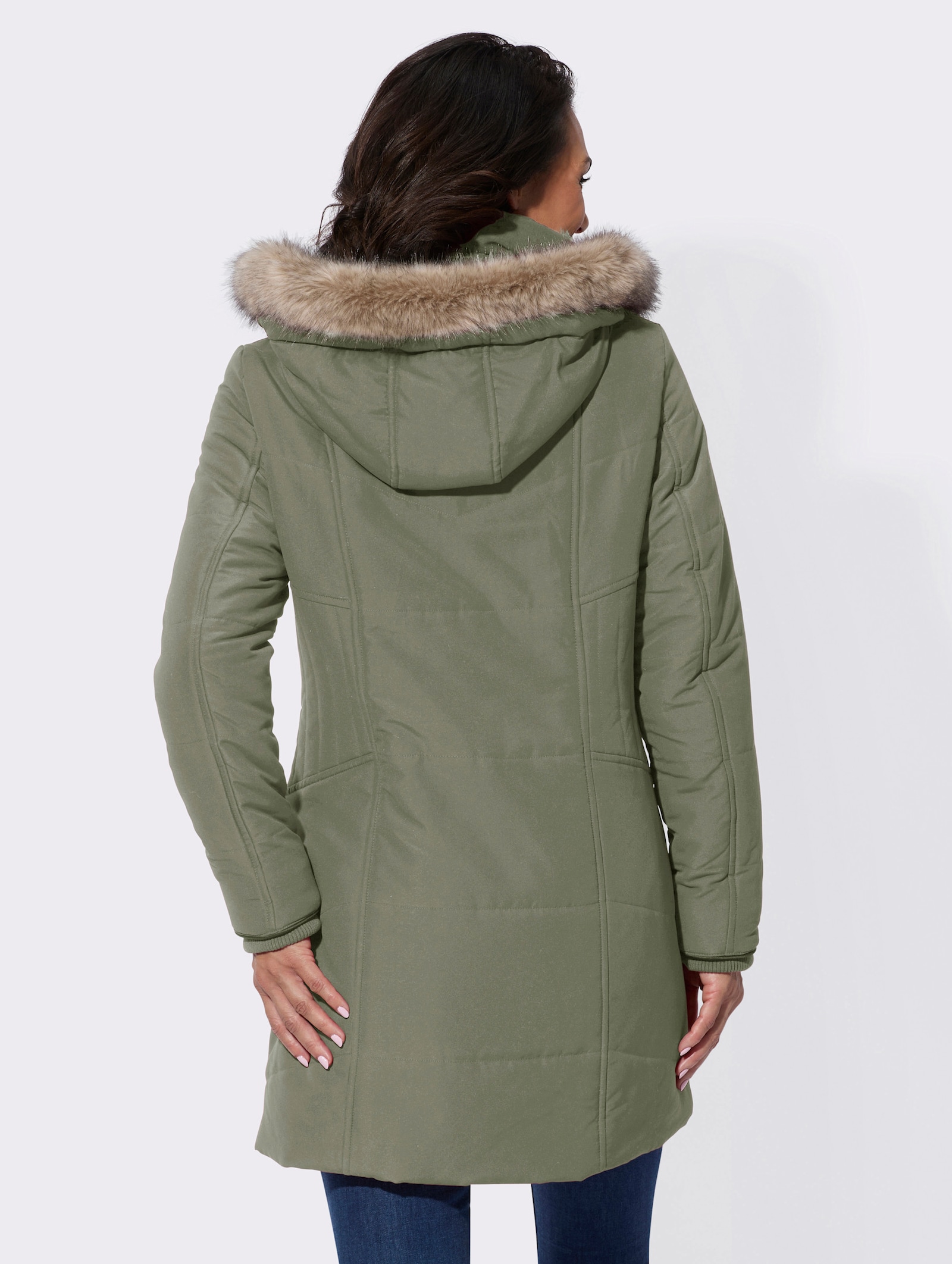 Steppjacke mit abnehmbarer Kapuze - khaki