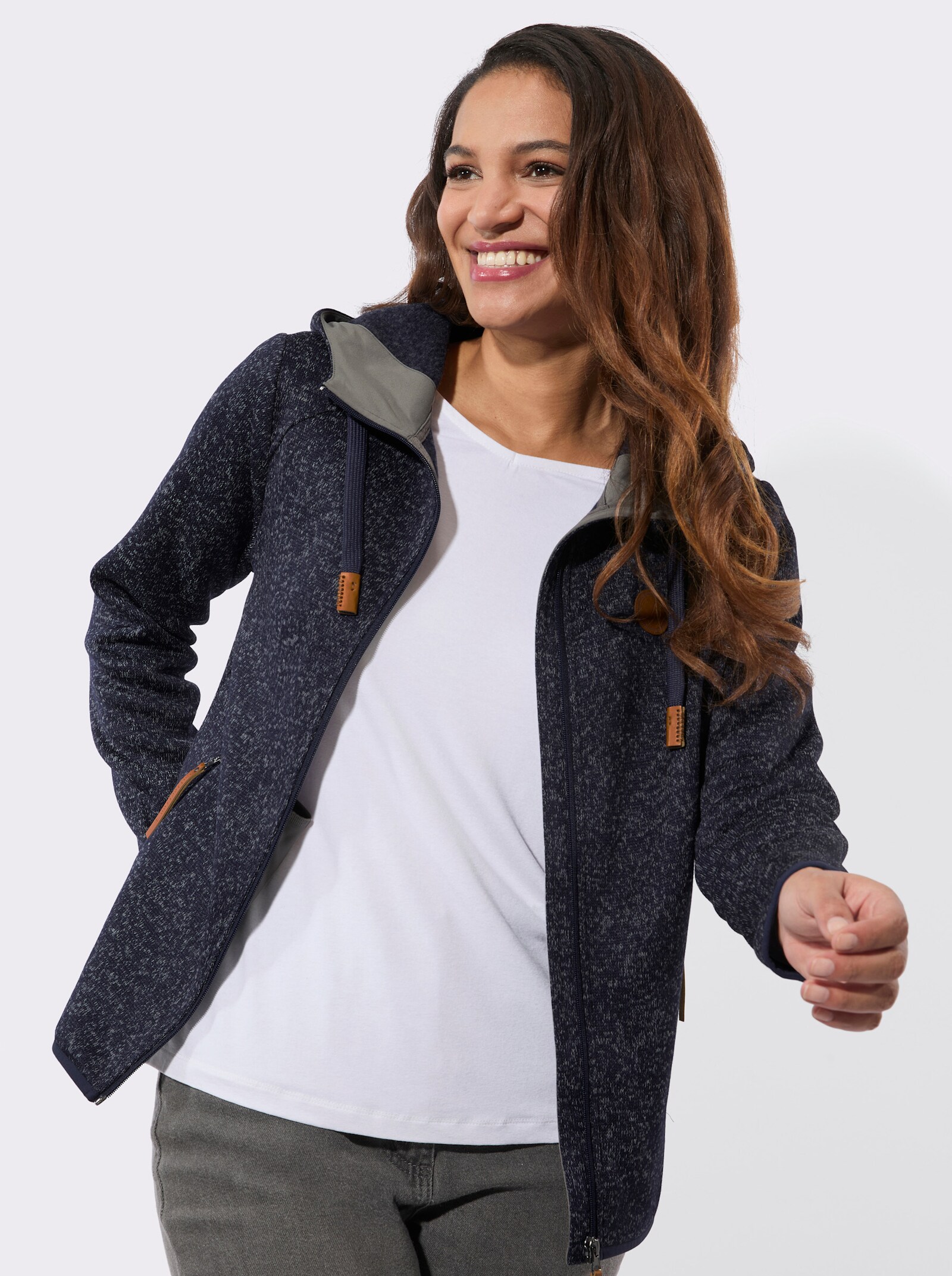 Fleecejacke in Melange-Optik - marine-meliert