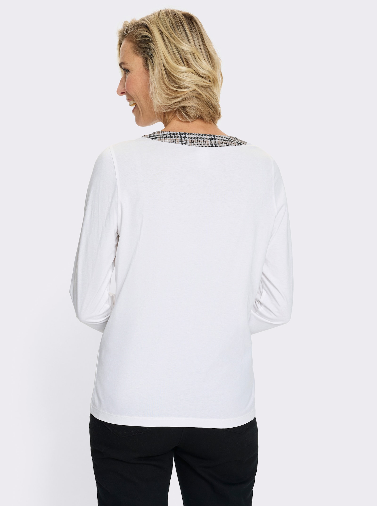 Langarmshirt mit Bindeband und Ösen - ecru