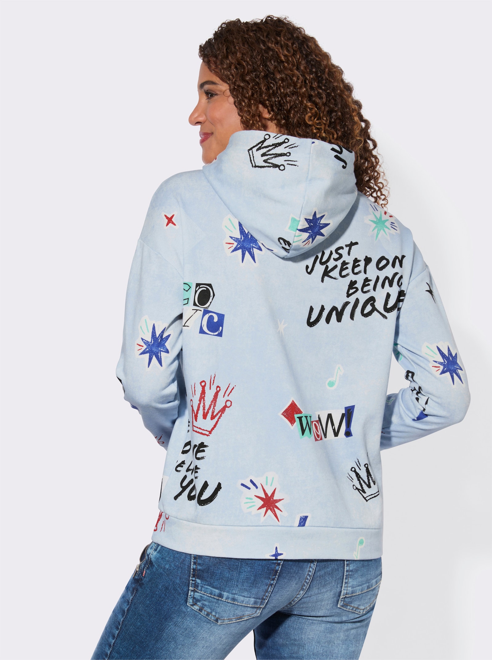 Sweatshirt mit Print im Graffiti-Stil - hellblau-rot-bedruckt