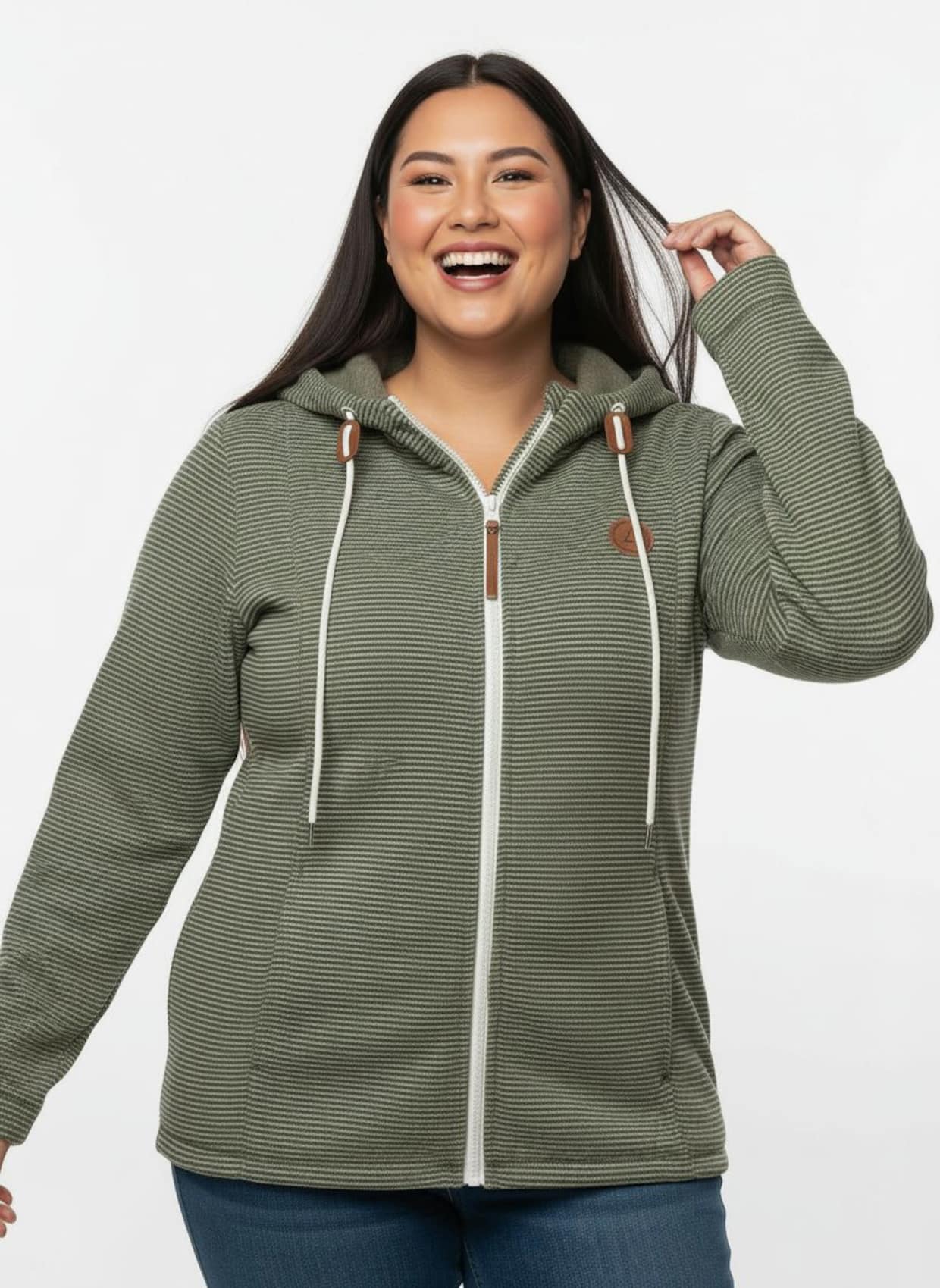 Fleecejacke - oliv-ecru-geringelt