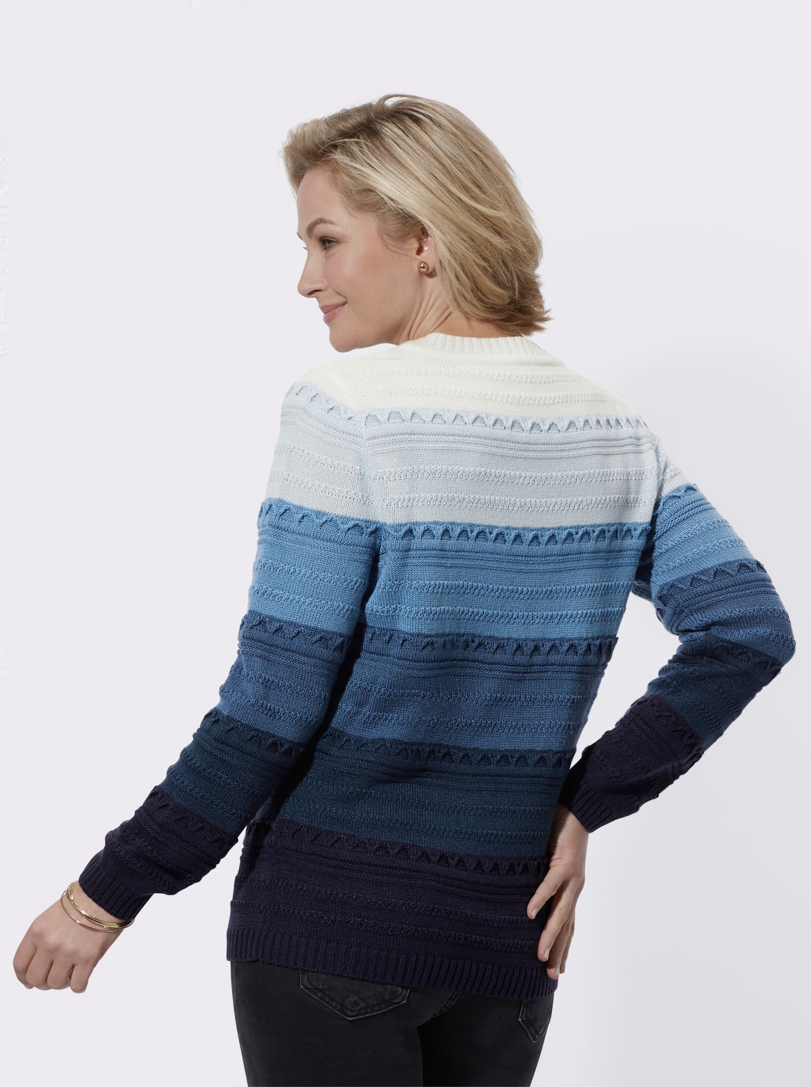 Langarm-Pullover mit Blockstreifen - jeansblau-gemustert