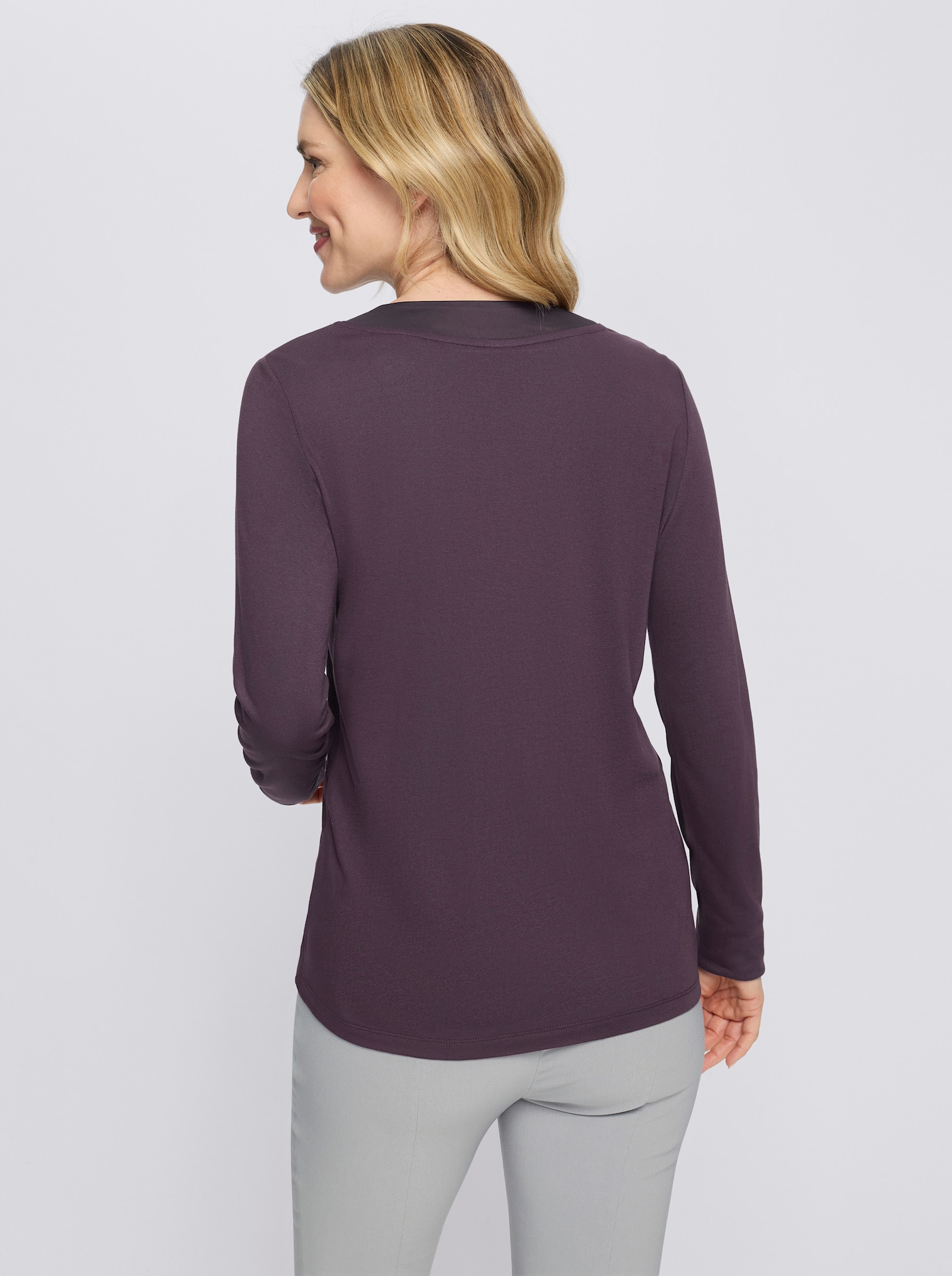 2-in-1-Shirt mit Satin-Besatz - aubergine