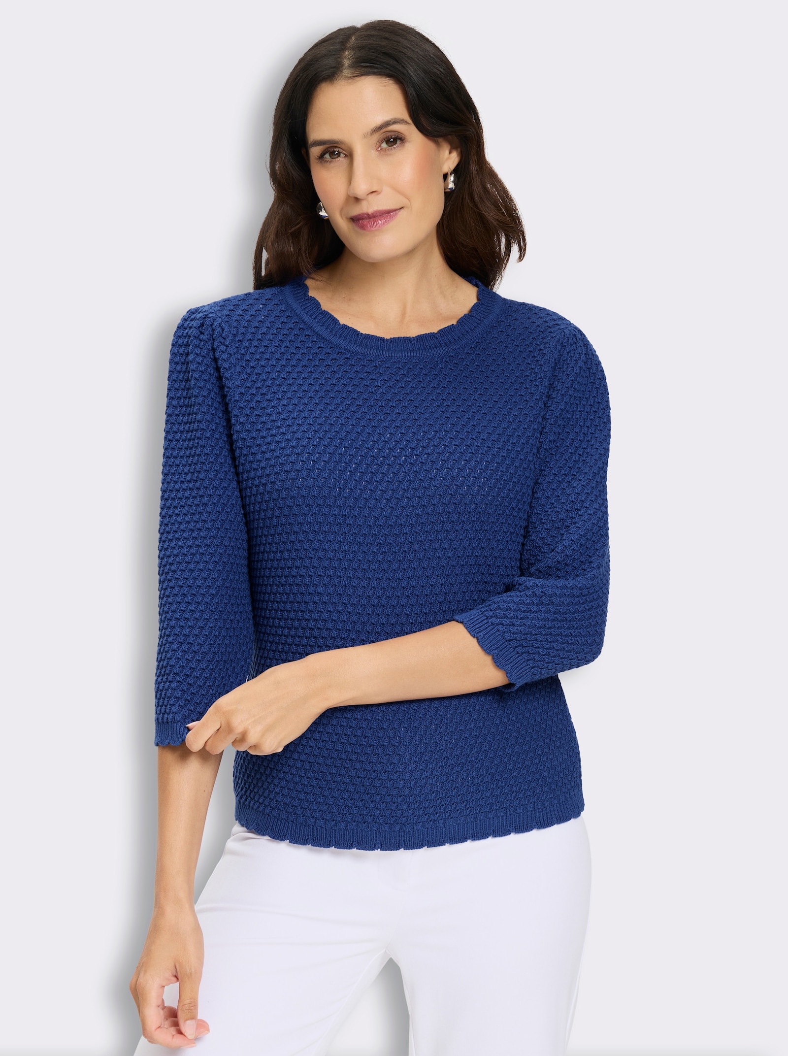 3/4-Arm-Pullover mit Struktur-Strickmuster - royalblau