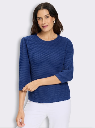 3/4-Arm-Pullover mit Struktur-Strickmuster - royalblau