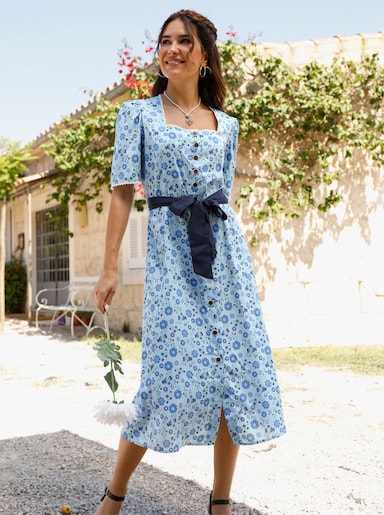 Trachtenkleid - hellblau-marine-bedruckt