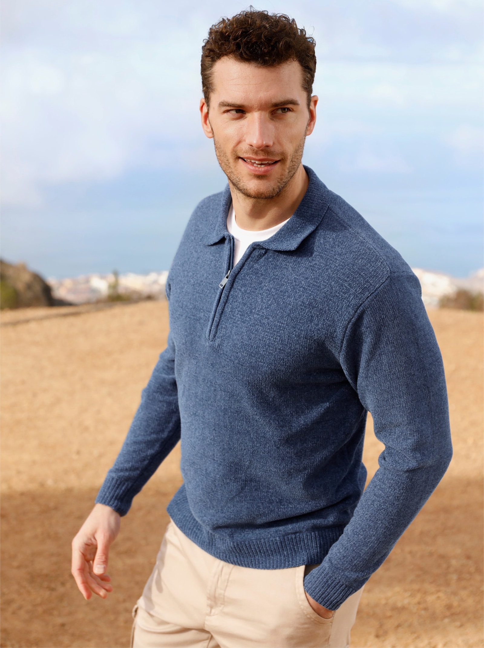 Catamaran Polopullover in Melange-Optik - rauchblau-meliert