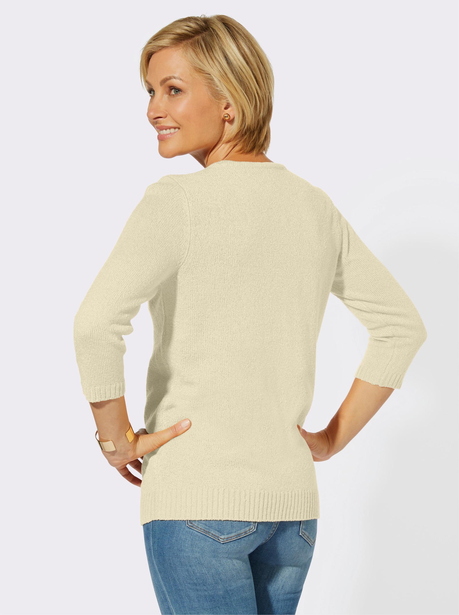 Bouclé-Pullover mit 3/4-Ärmeln - wollweiß
