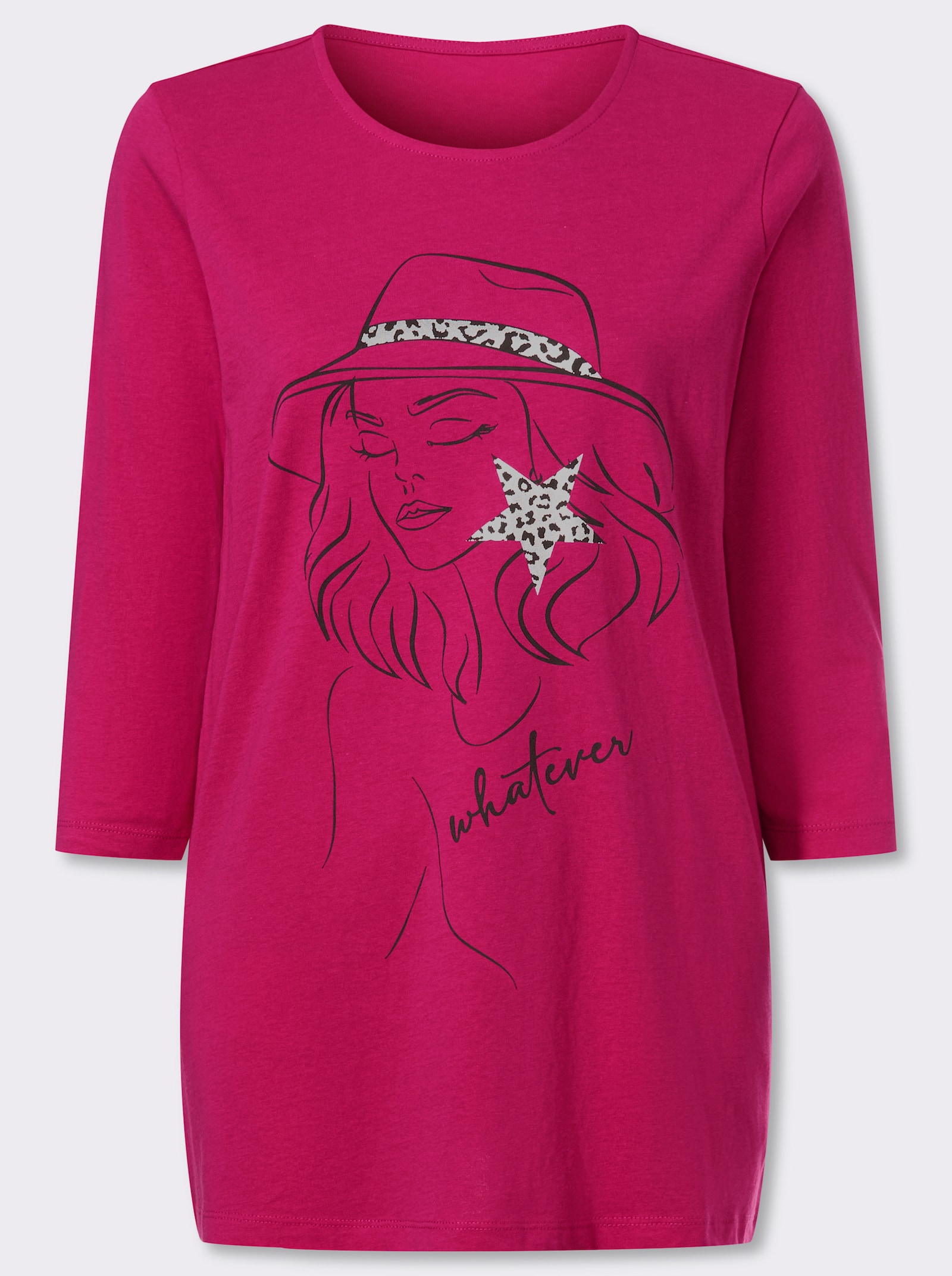 Longshirt mit Folien-Print vorne - pink-schwarz