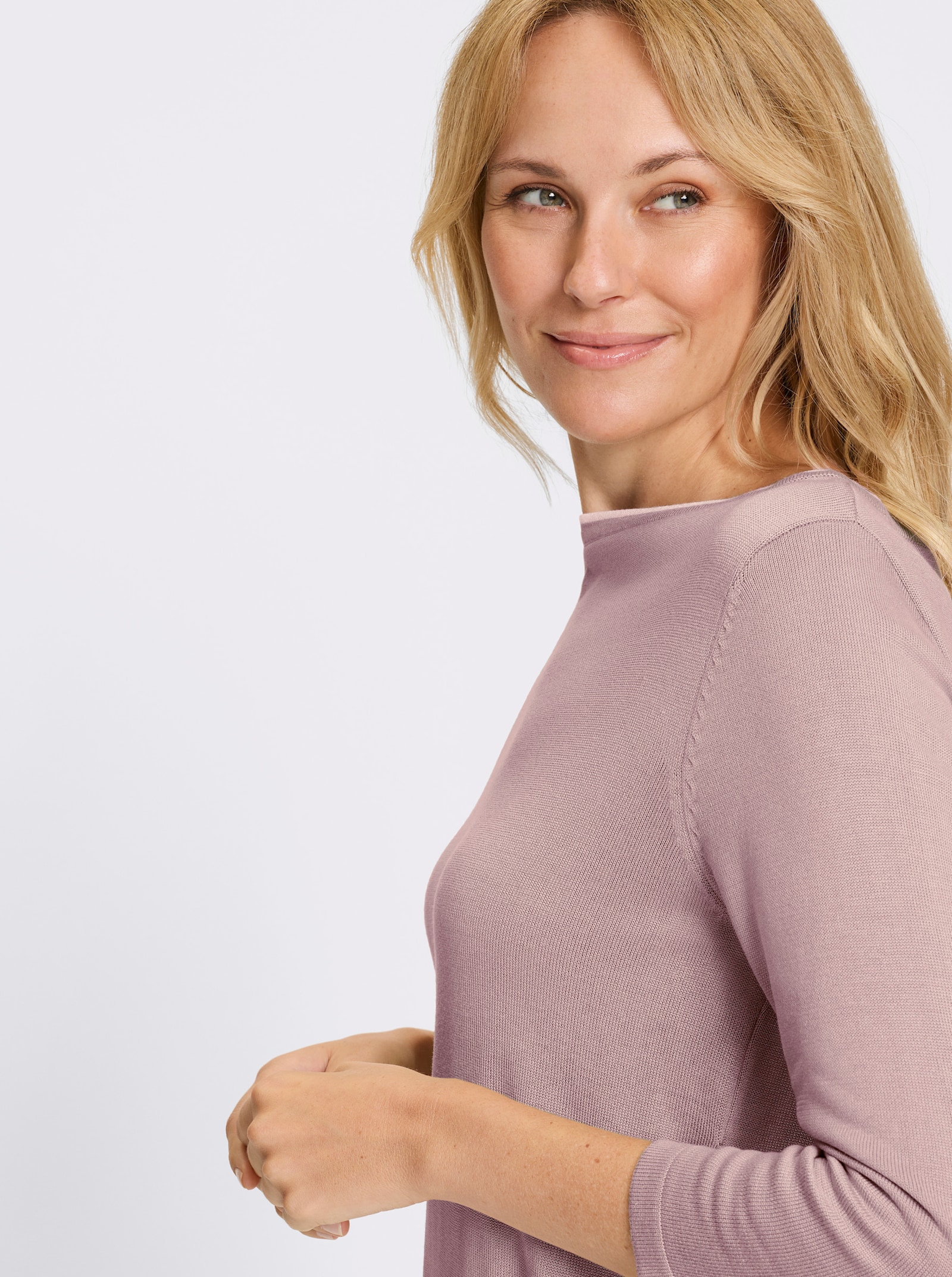 3/4 Arm-Pullover mit U-Boot-Ausschnitt - hortensie-weiß