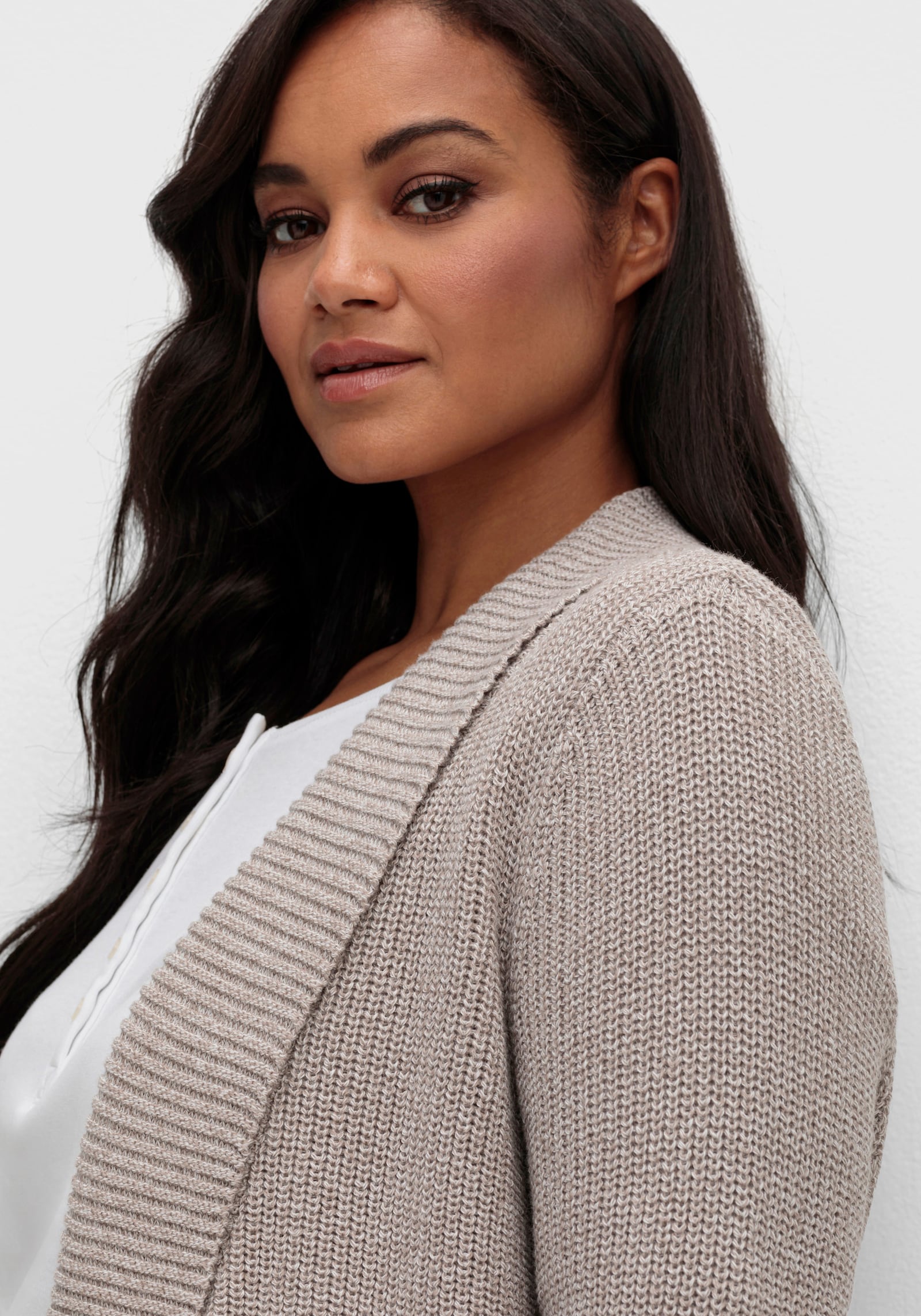 Strickjacke mit Schalkragen - taupe-meliert