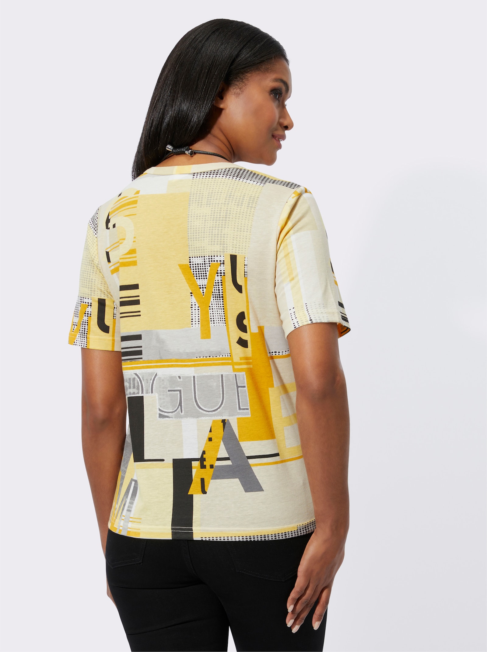 Kurzarmshirt im Baumwoll-Modal-Mix - ocker-sand-bedruckt