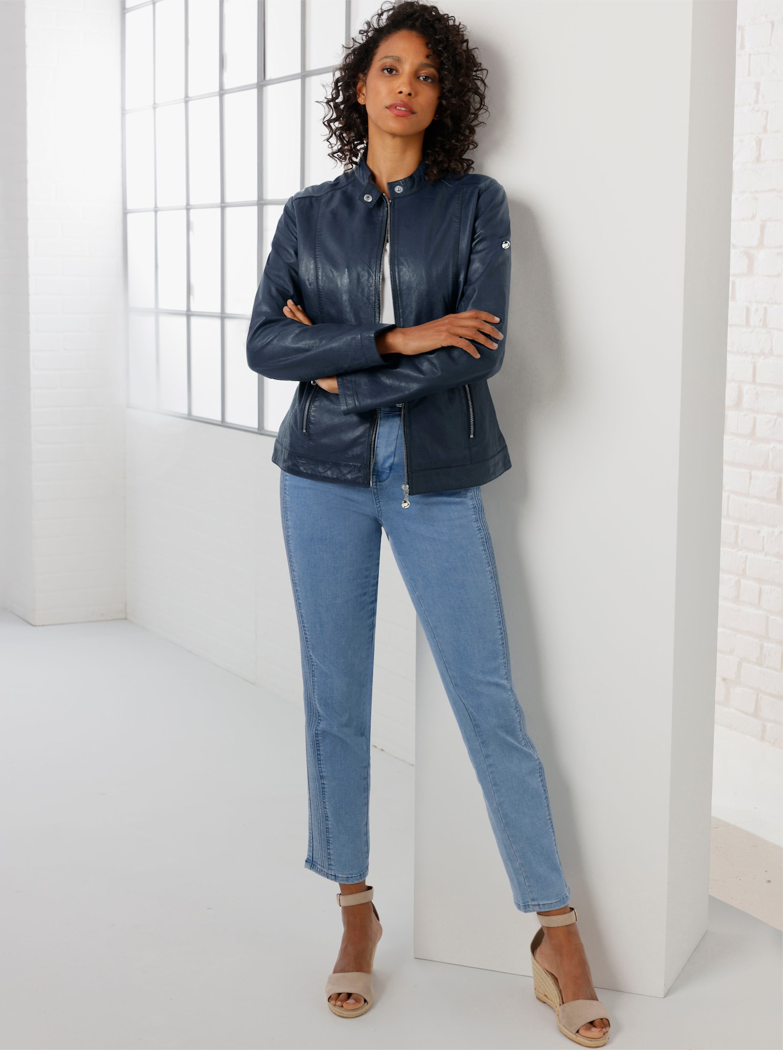 CREATION L PREMIUM Stretchjeans met biezen opzij - blue-bleached