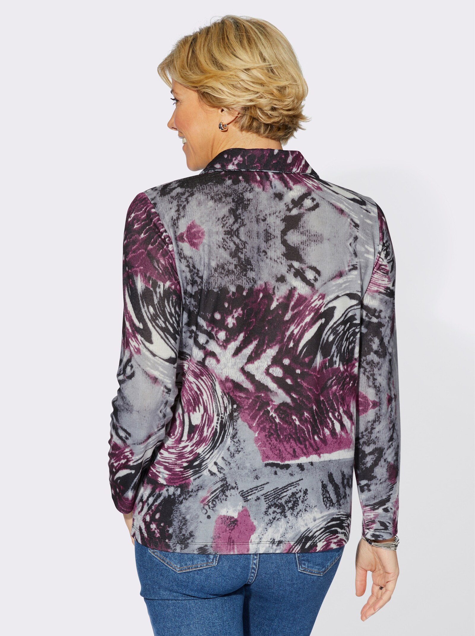 Poloshirt mit unterlegtem Reißverschluss - bordeaux-grau-bedruckt