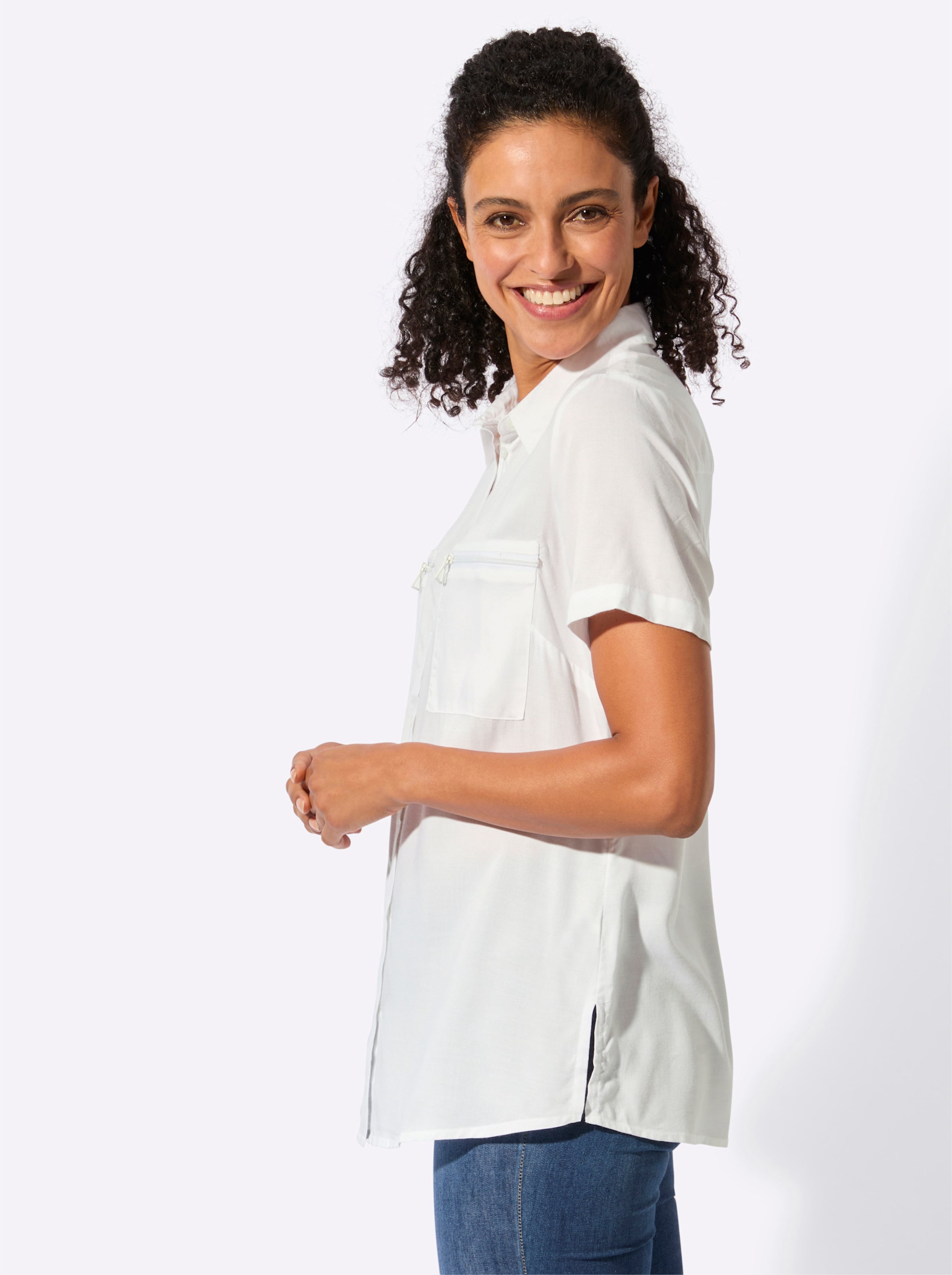 Damen Longbluse mit langen Seitenschlitzen weiß, Größe 36 - Bild 2